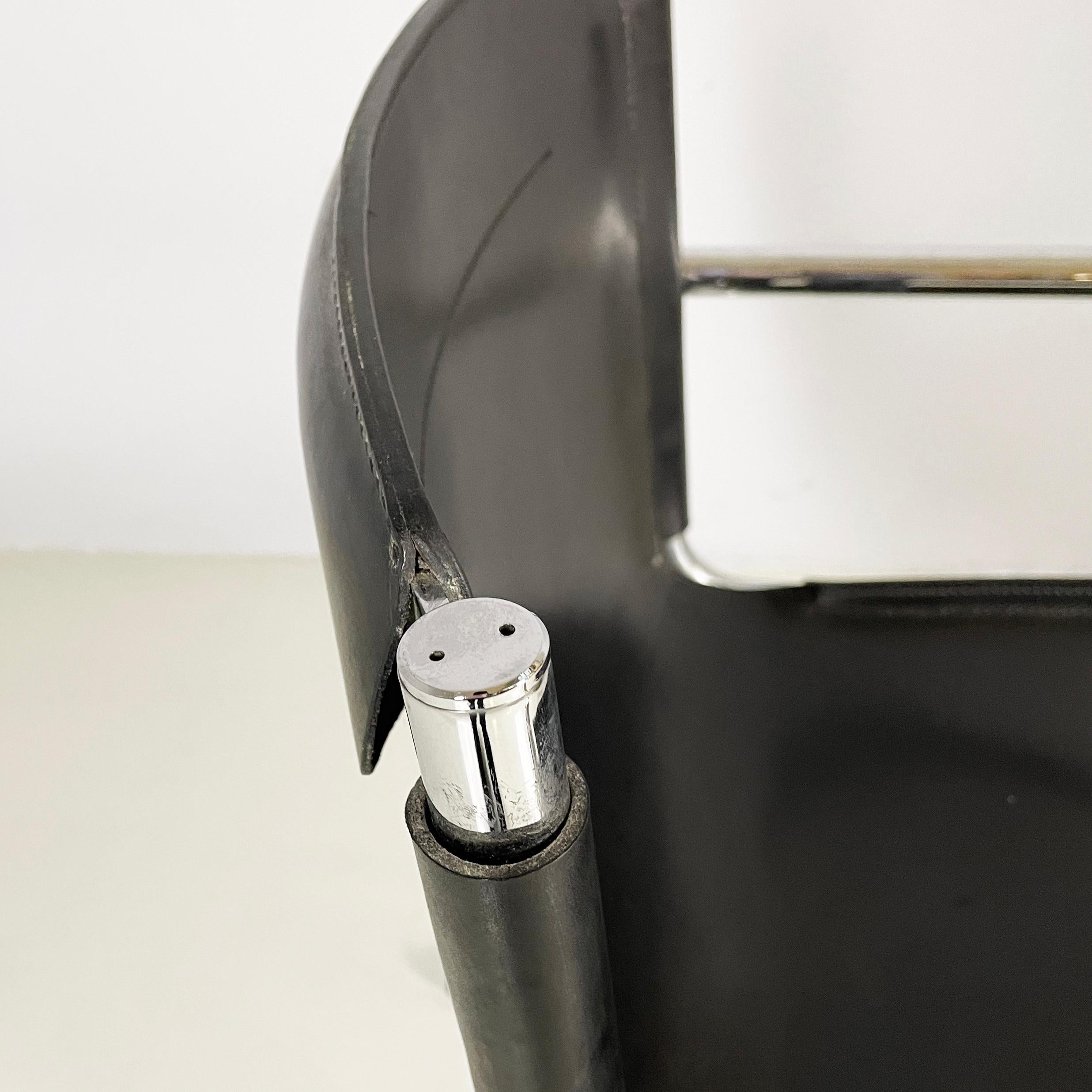 Italian modern Black leather metal chair Jot by Stoppino for Acerbis, 1980s For Sale 3
