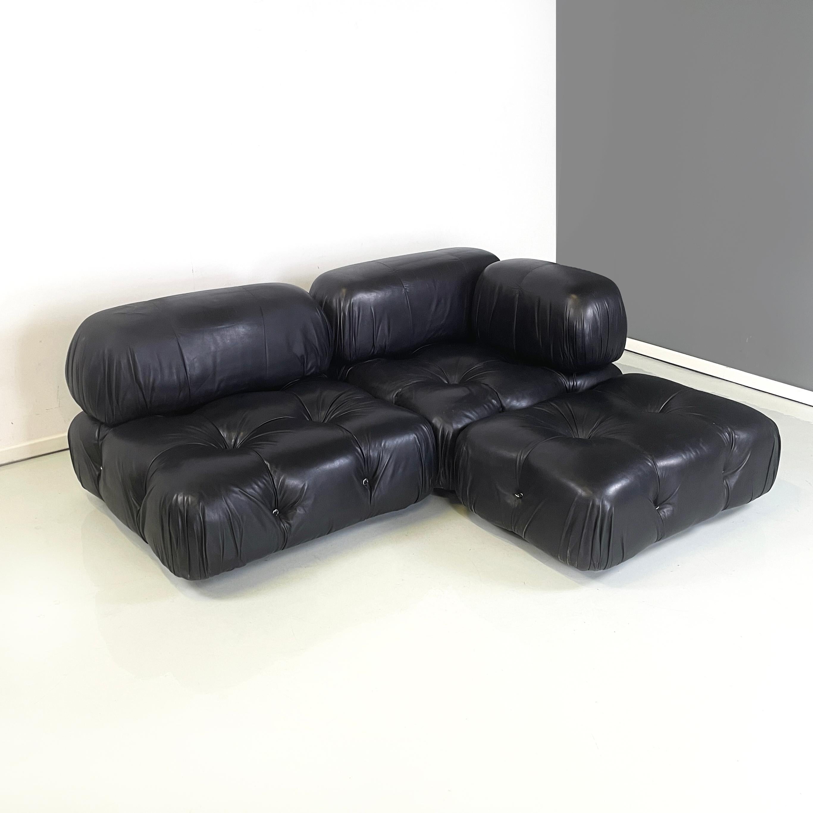 Modern Italian modern Black leather modular sofa Camaleonda by Bellini for B&B, 1970s