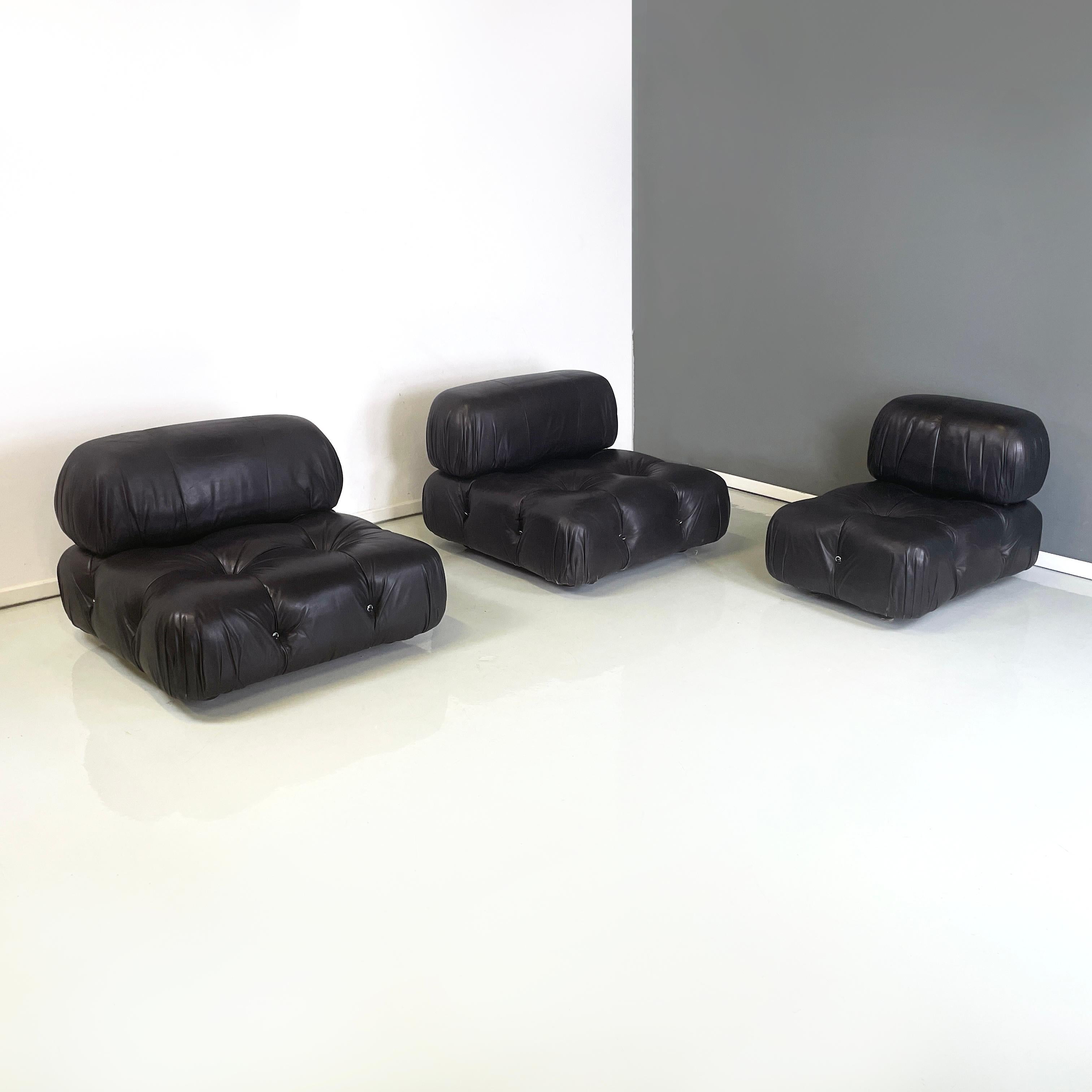 Italian modern Black leather modular sofa Camaleonda by Bellini for B&B, 1970s In Good Condition In MIlano, IT