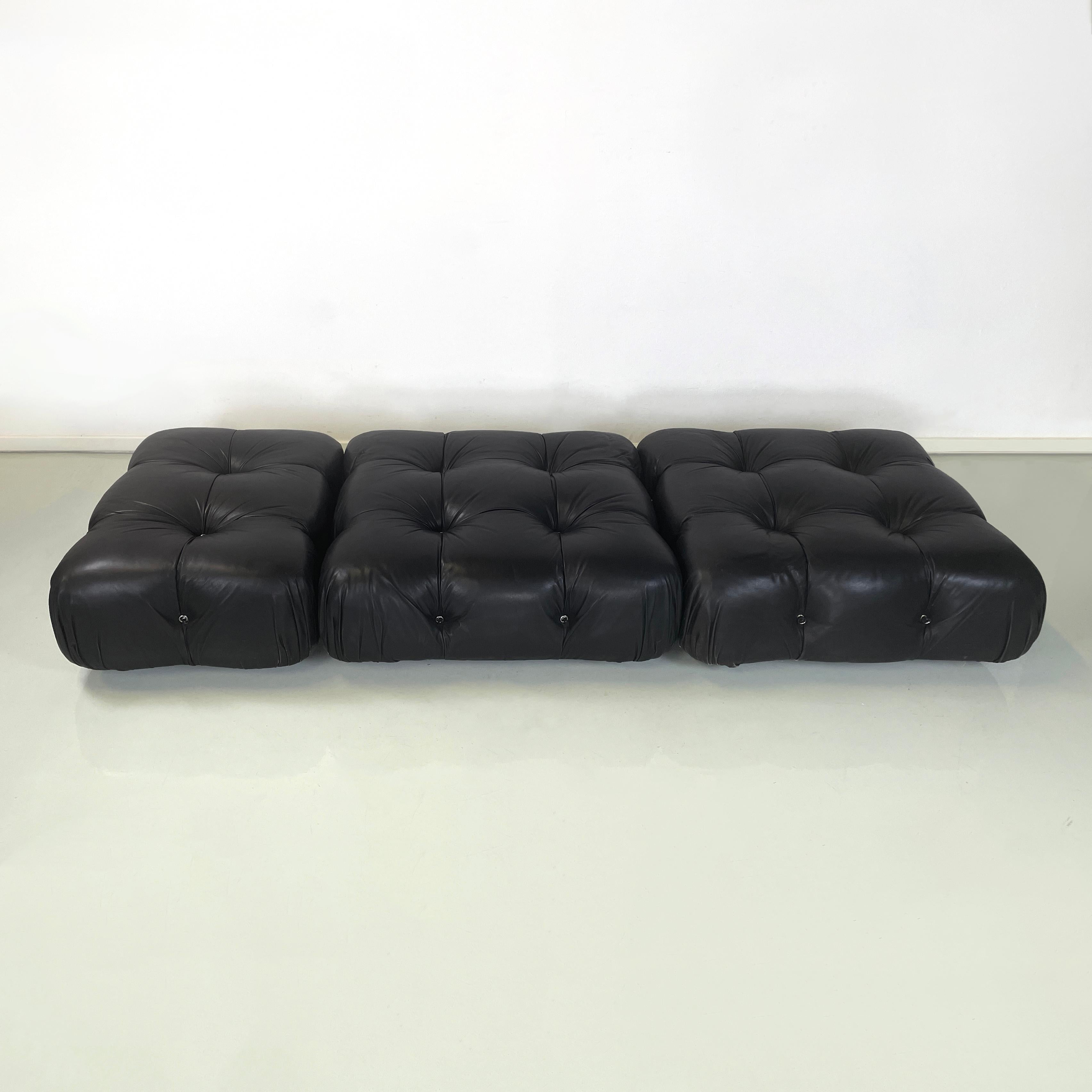 Metal Italian modern Black leather modular sofa Camaleonda by Bellini for B&B, 1970s