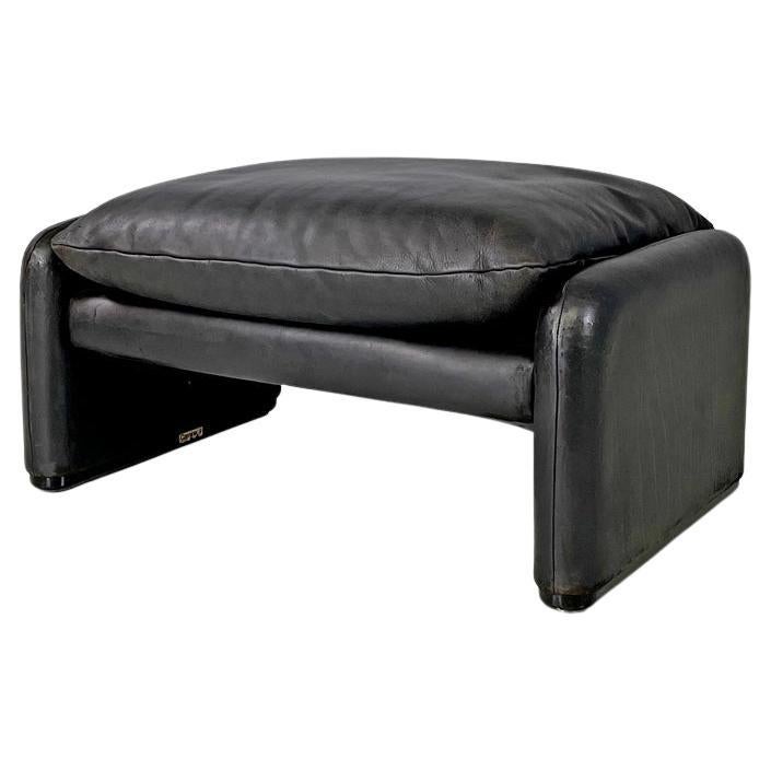 Pouf moderne italien en cuir noir Maralunga Vico Magistretti pour Cassina, 1970 en vente