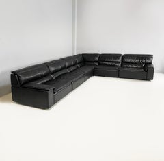 Italian modern black leather sofa Bogo Carlo Bartoli Rossi for Albizzate, 1970s
