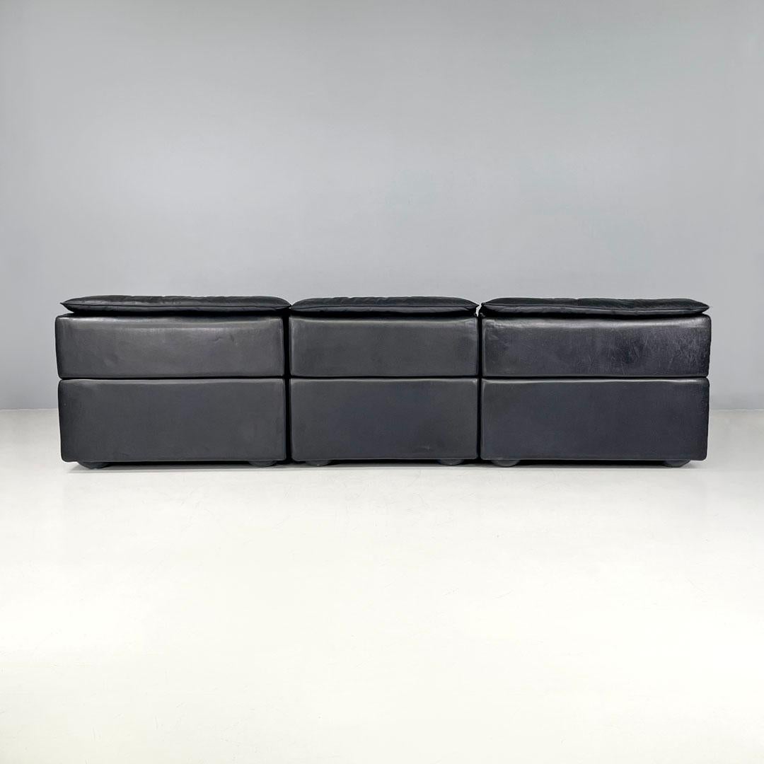 Late 20th Century Italian modern black leather sofa Bogo Carlo Bartoli Rossi for Albizzate, 1970s For Sale