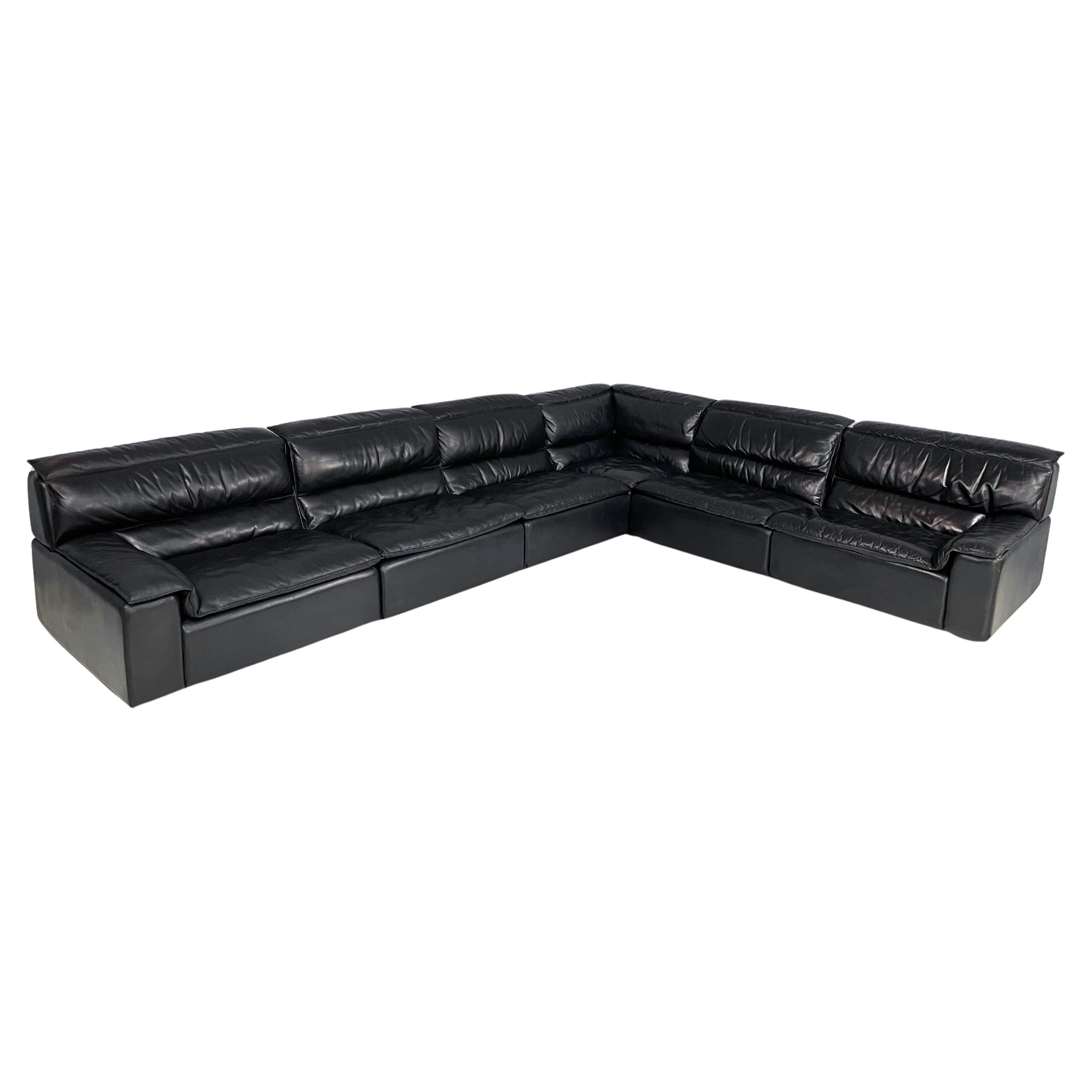 Italian modern black leather sofa Bogo Carlo Bartoli Rossi for Albizzate, 1970s For Sale