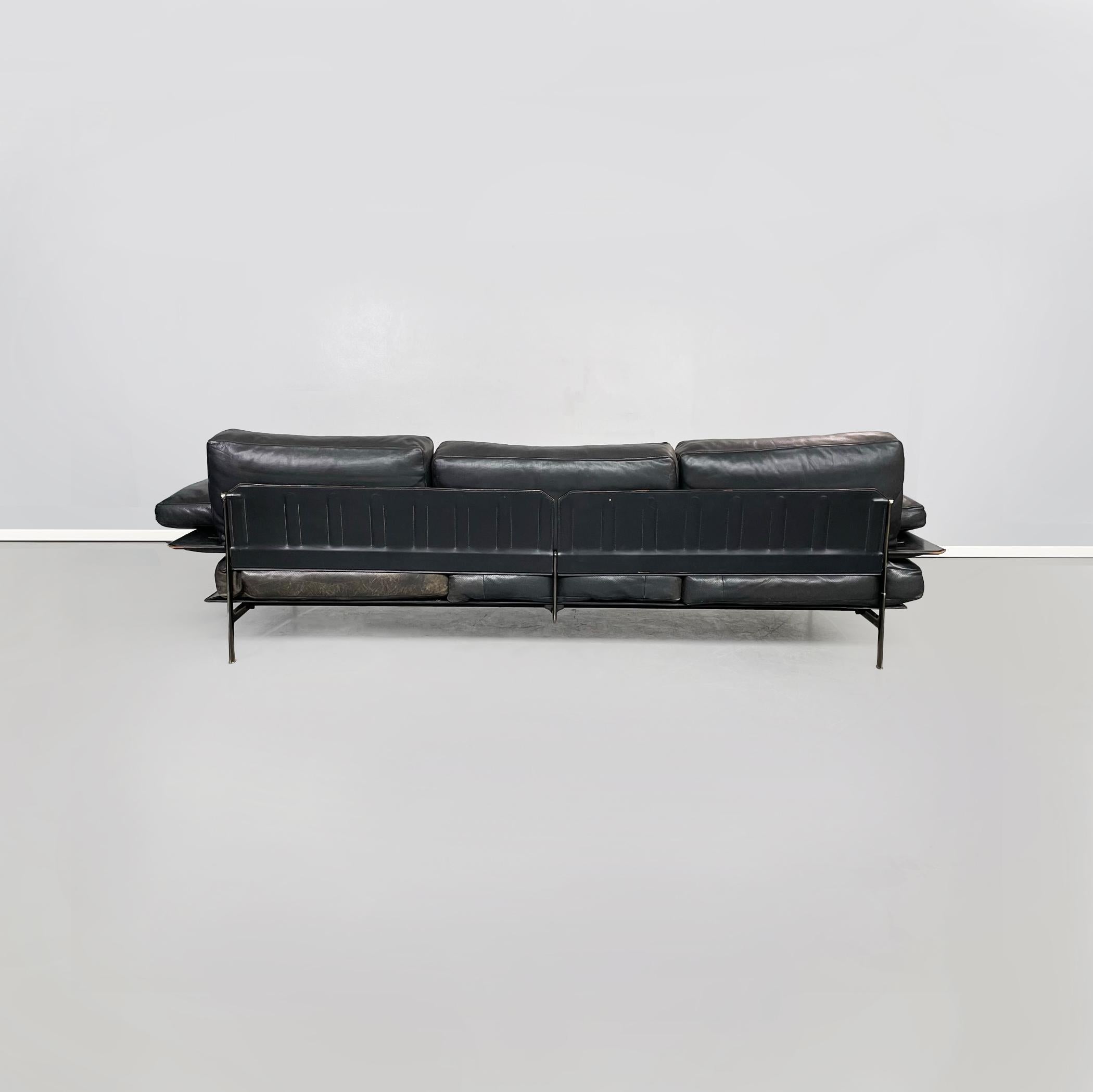 Italienische moderne italienische Sofa-Diesis aus schwarzem Leder von Antonio Citterio für B&B, 1980er Jahre im Zustand „Gut“ im Angebot in MIlano, IT