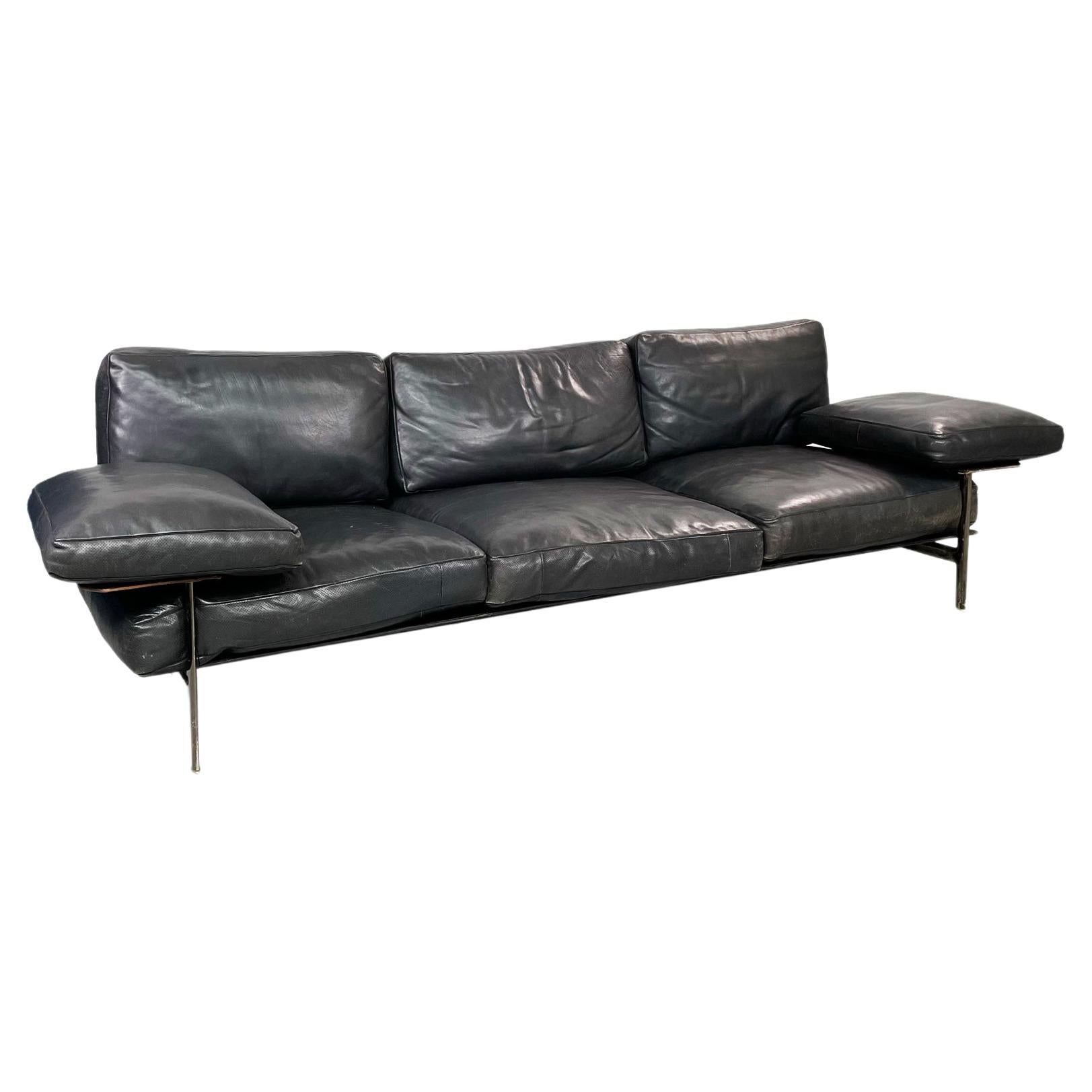 Italian Modern Black Leather Sofa Diesis by Antonio Citterio for B&B, 1980s For Sale