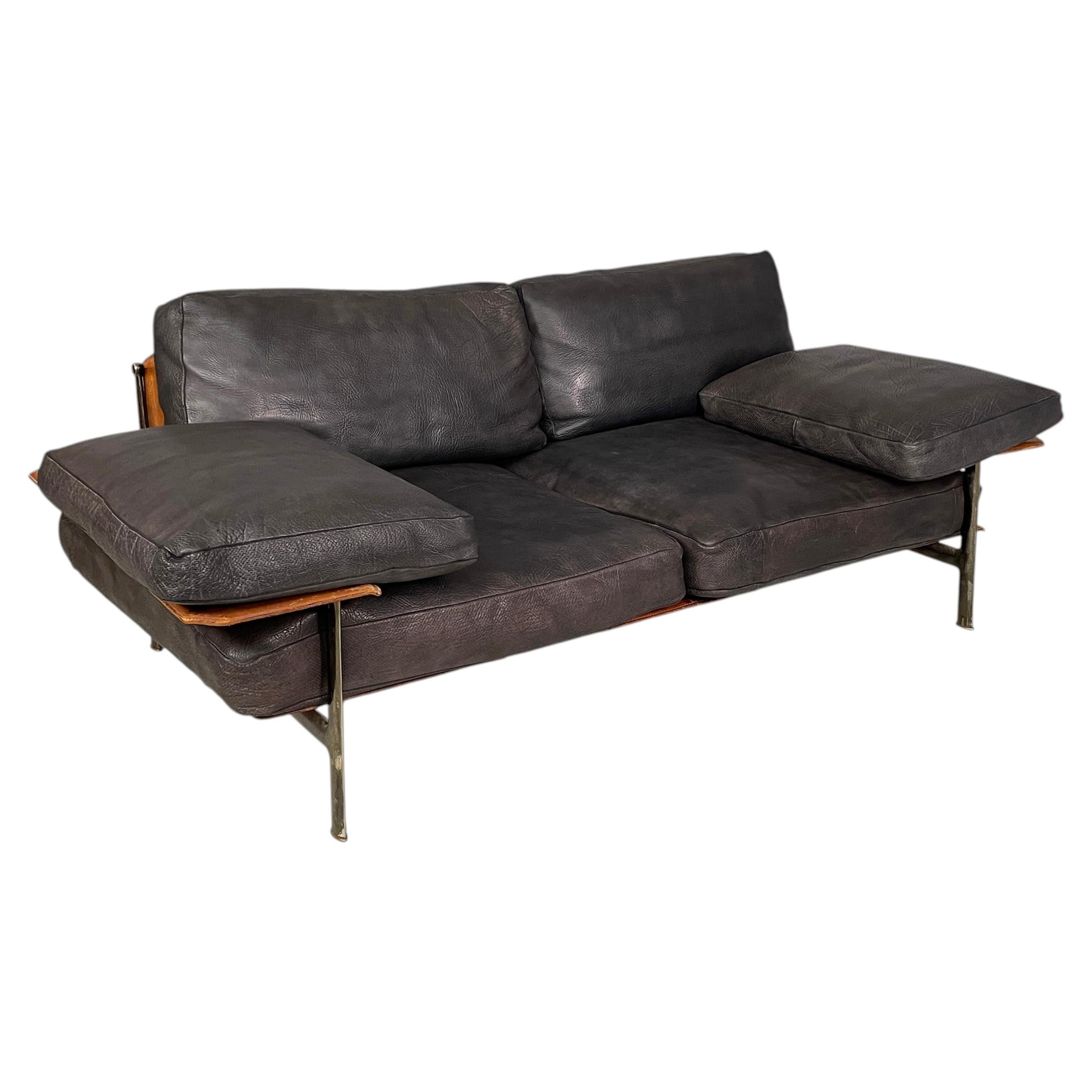 Italian modern black leather sofa Diesis by Citterio Nava for B&B Italia, 1980s For Sale