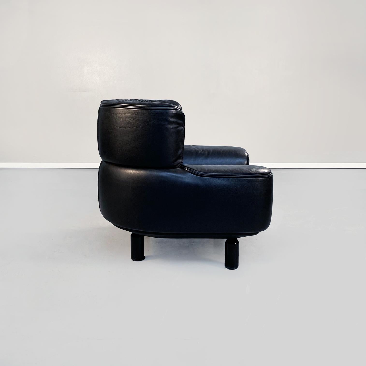 Italian Modern Black Leather Sofas and Armchair Bull by Frattini Cassina, 1980s 6