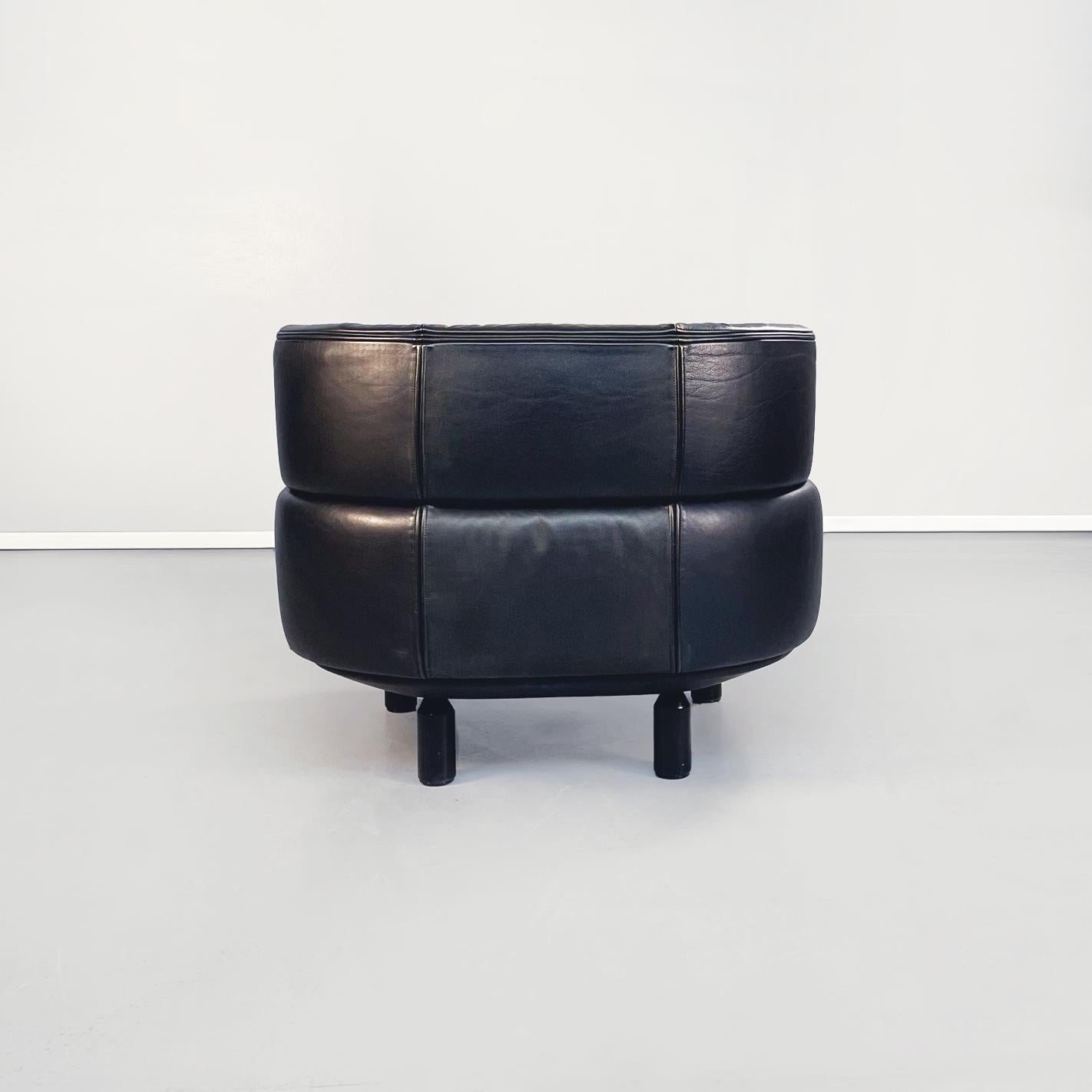 Italian Modern Black Leather Sofas and Armchair Bull by Frattini Cassina, 1980s 7