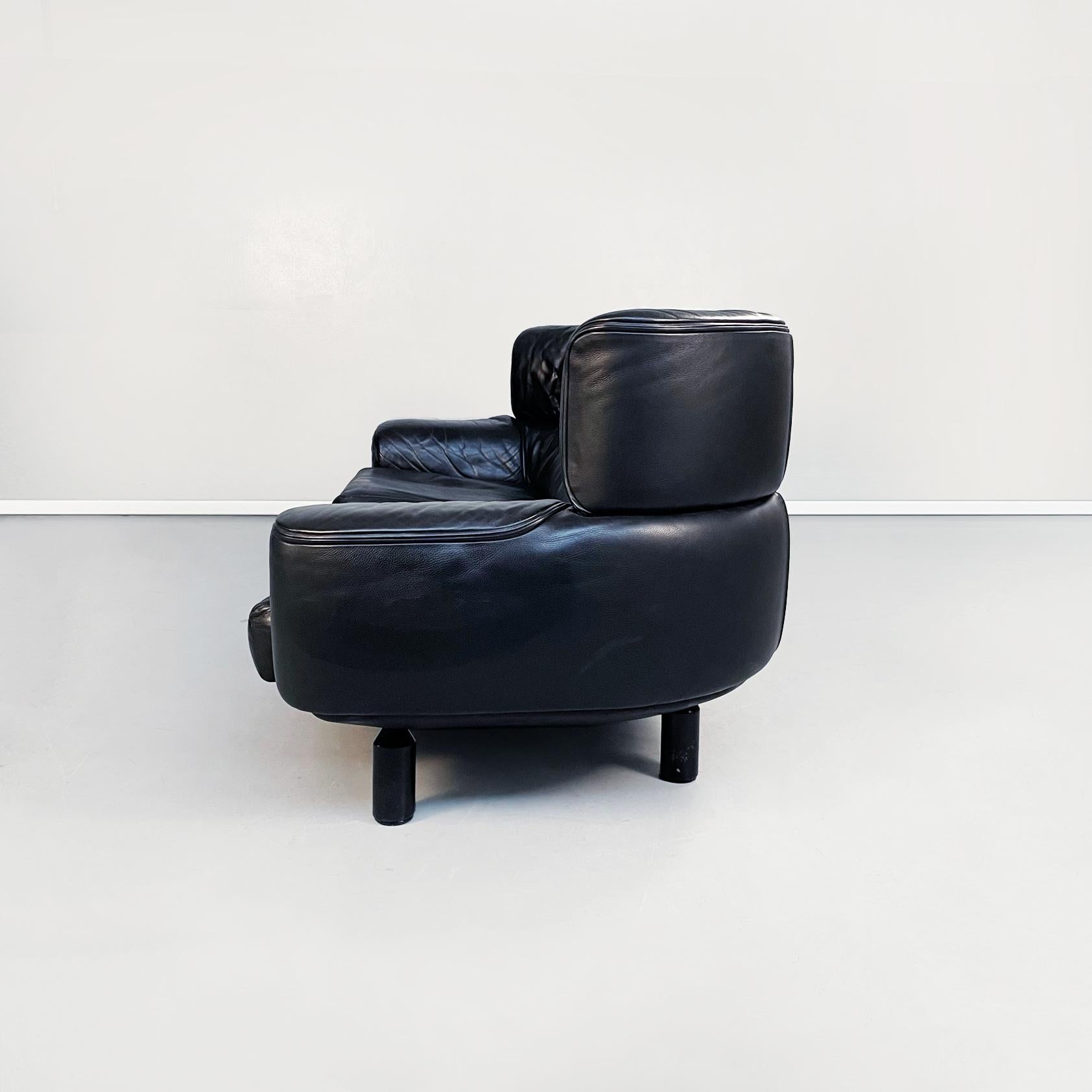 Mid-Century Modern Italian Modern Black Leather Sofas and Armchair Bull by Frattini Cassina, 1980s