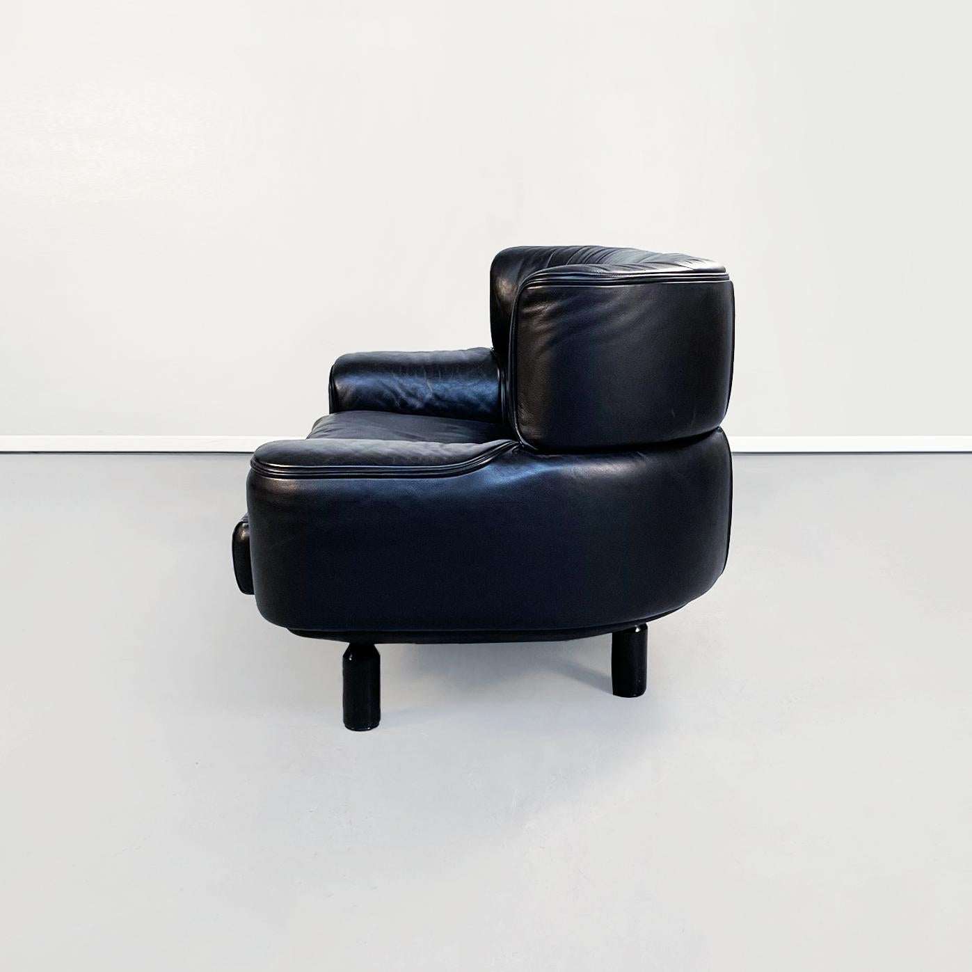 Italian Modern Black Leather Sofas and Armchair Bull by Frattini Cassina, 1980s 2