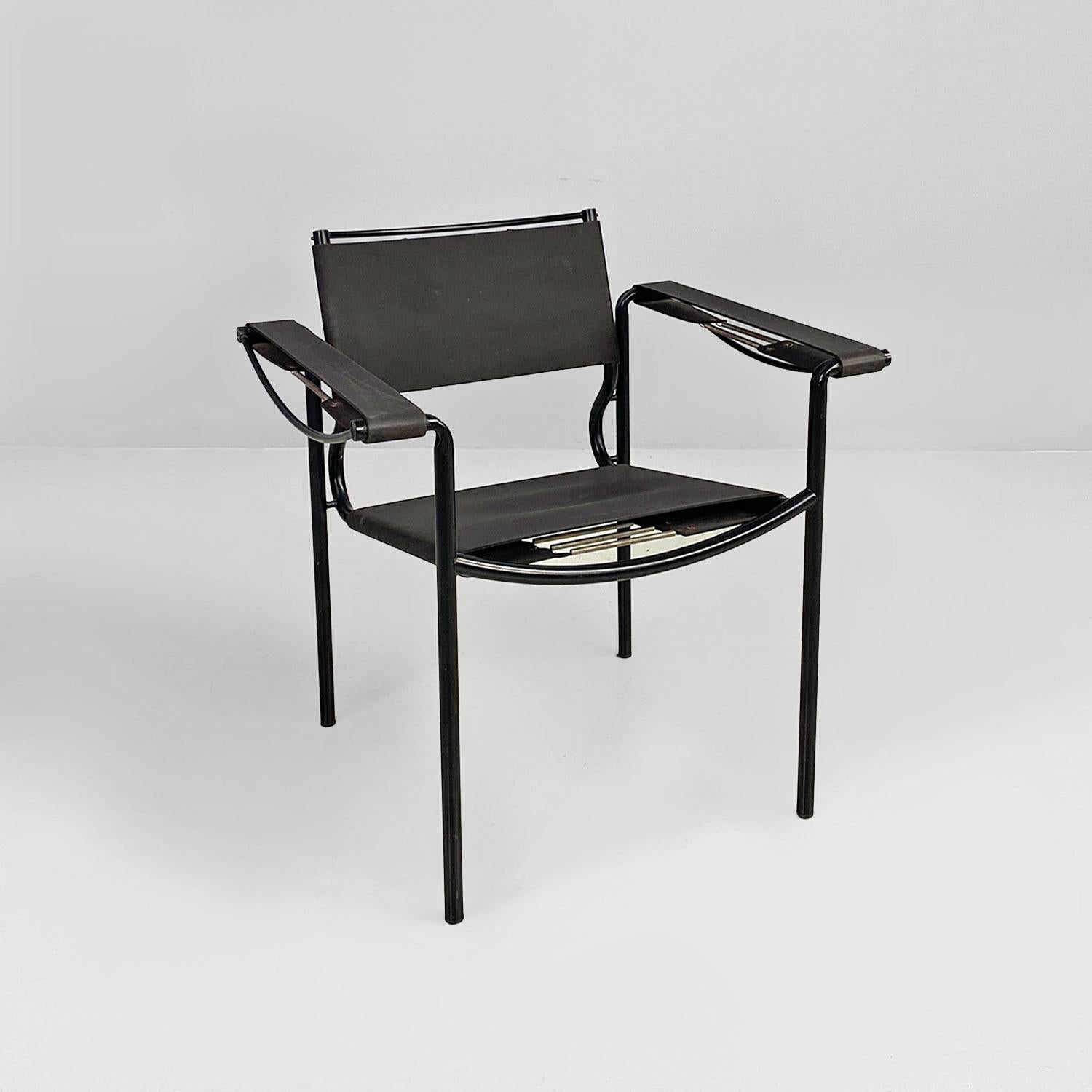 Modern Italian modern black leather Spaghetti armchair, Giandomenico Belotti Alias 1980 For Sale