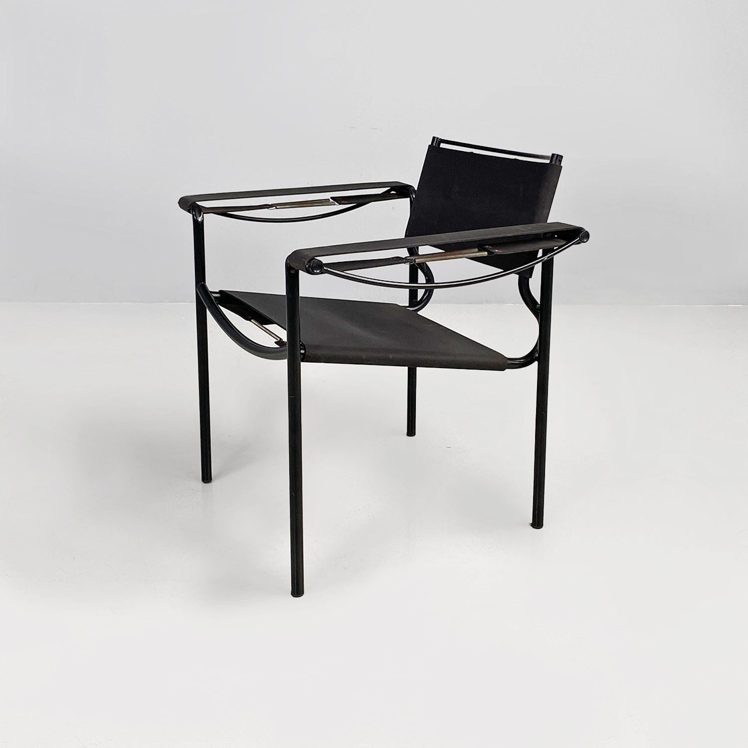 Italian modern black leather Spaghetti armchair, Giandomenico Belotti Alias 1980 In Good Condition For Sale In MIlano, IT