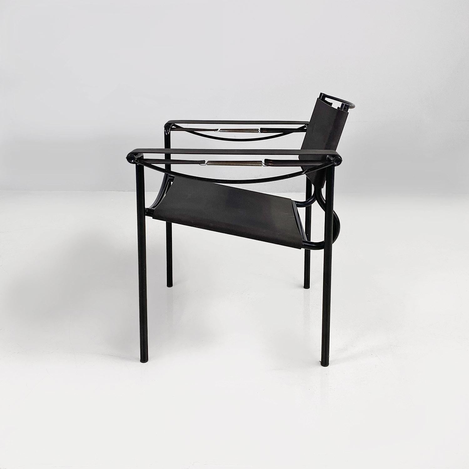 Late 20th Century Italian modern black leather Spaghetti armchair, Giandomenico Belotti Alias 1980 For Sale