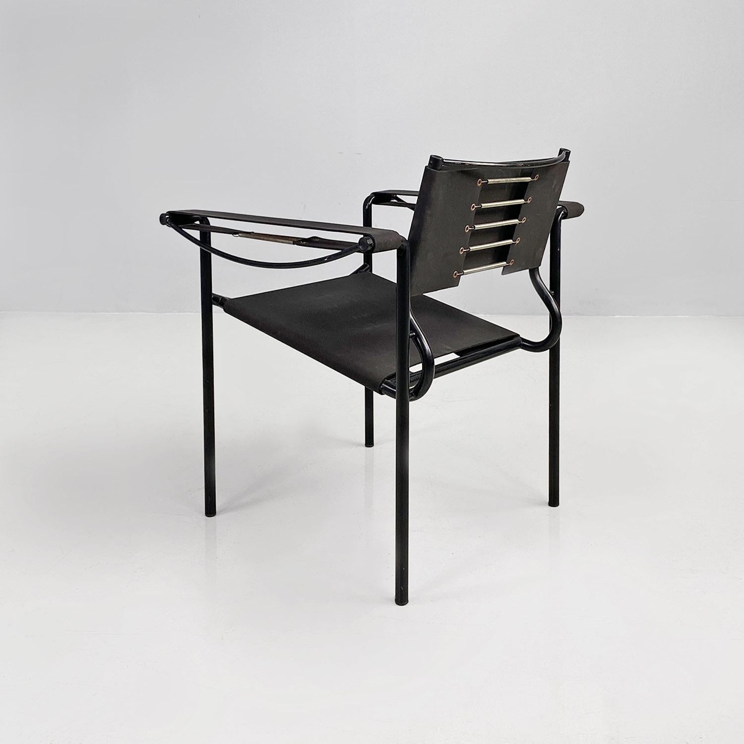 Metal Italian modern black leather Spaghetti armchair, Giandomenico Belotti Alias 1980 For Sale