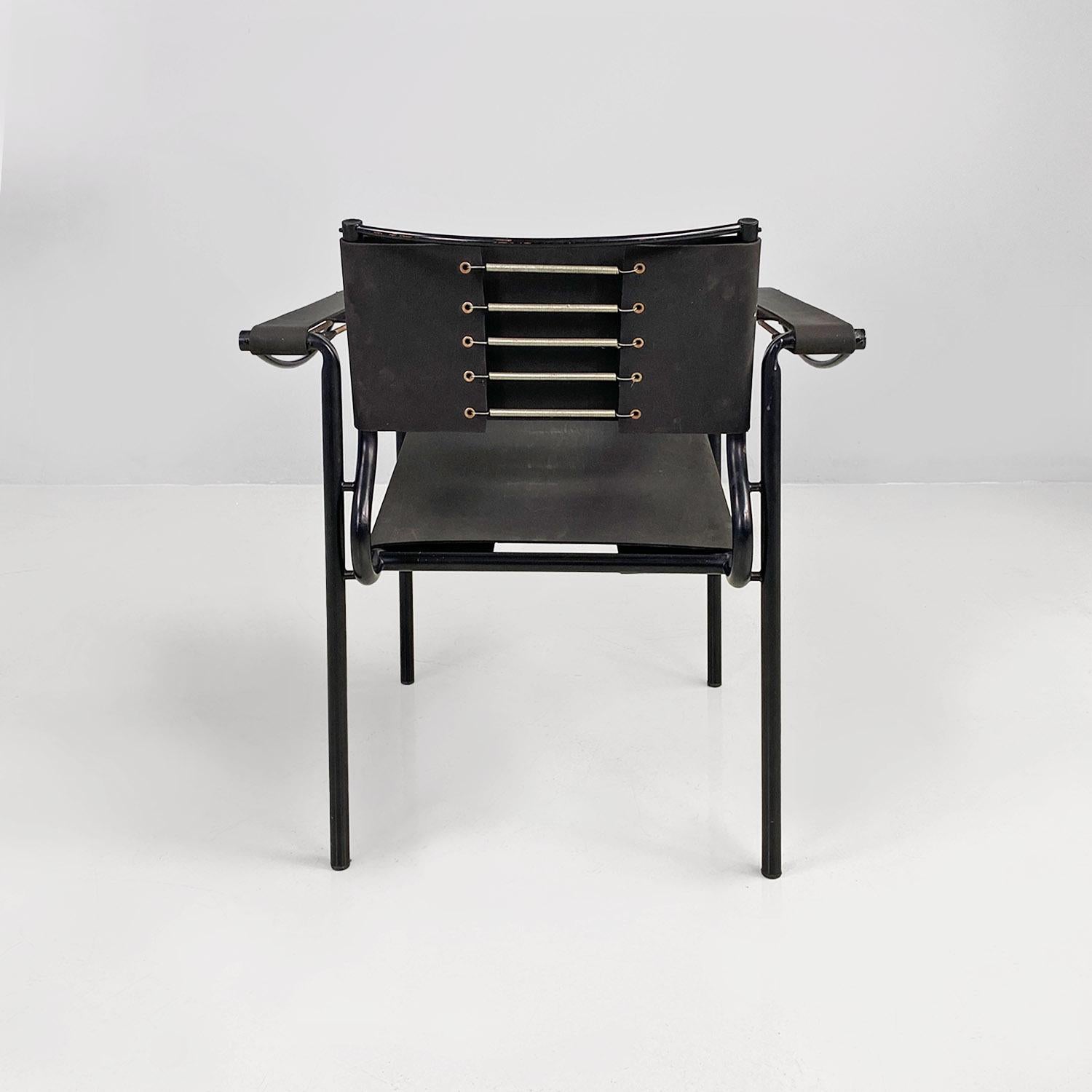 Italian modern black leather Spaghetti armchair, Giandomenico Belotti Alias 1980 For Sale 1