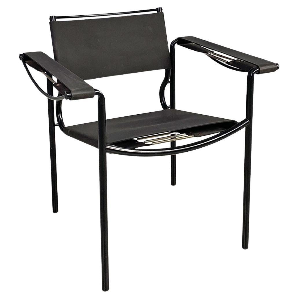 Italian modern black leather Spaghetti armchair, Giandomenico Belotti Alias 1980