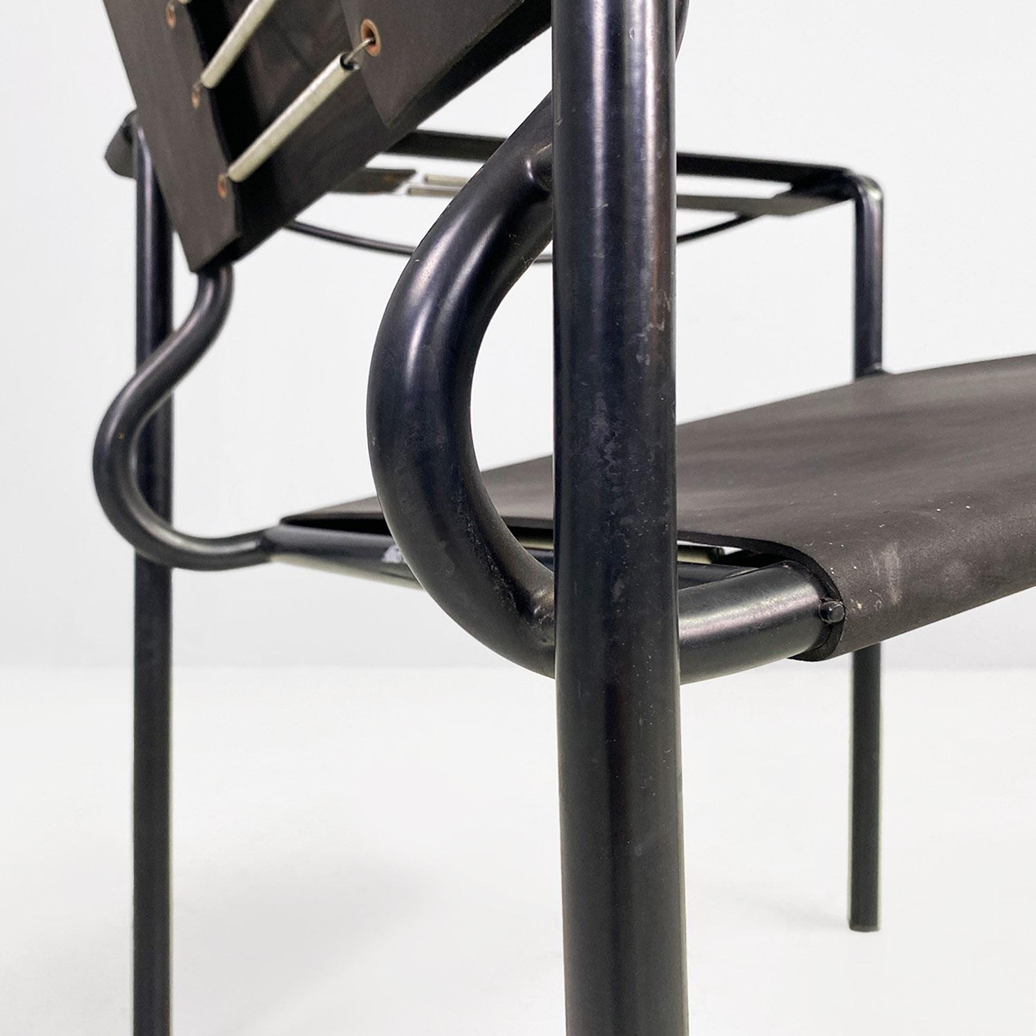 Italian modern black leather Spaghetti armchairs Giandomenico Belotti Alias 1980 For Sale 4
