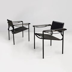 Moderne italienische Spaghetti-Sessel aus schwarzem Leder Giandomenico Belotti Alias, 1980