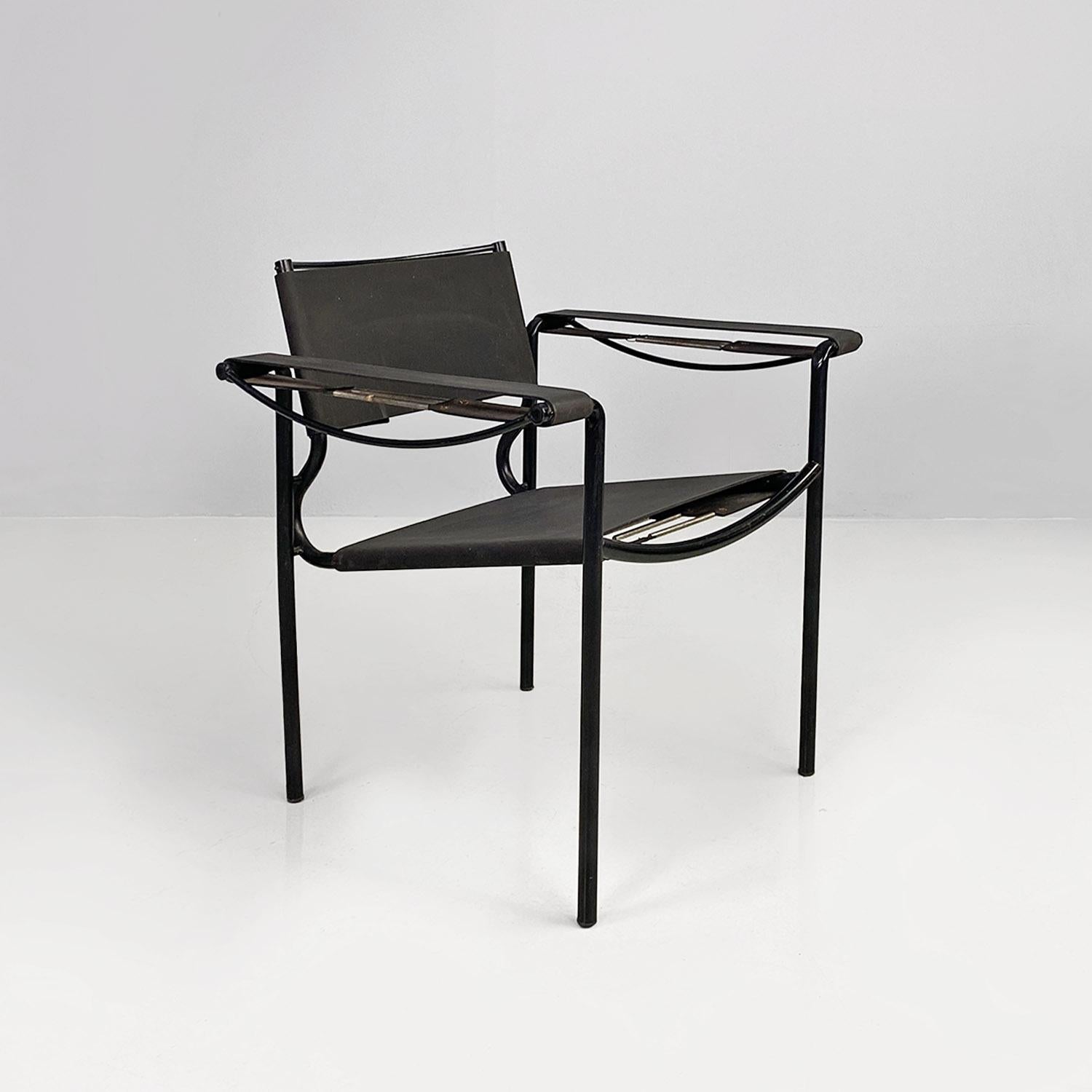 Modern Italian modern black leather Spaghetti armchairs Giandomenico Belotti Alias 1980 For Sale
