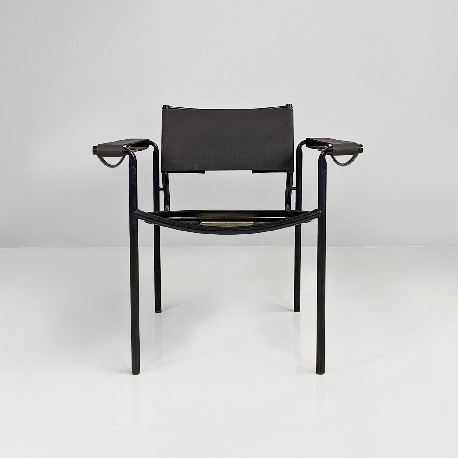 Italian modern black leather Spaghetti armchairs Giandomenico Belotti Alias 1980 In Good Condition For Sale In MIlano, IT