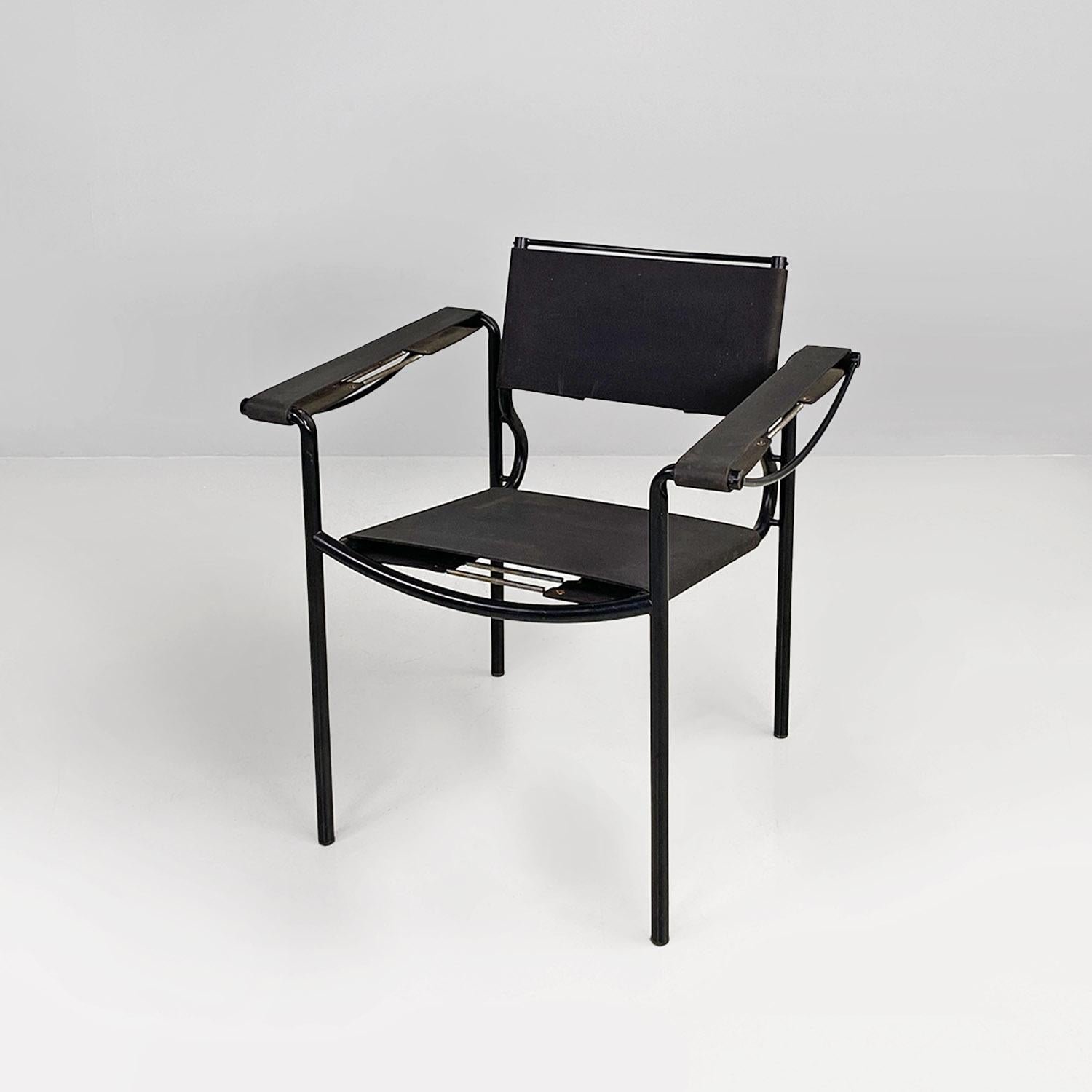 Late 20th Century Italian modern black leather Spaghetti armchairs Giandomenico Belotti Alias 1980 For Sale