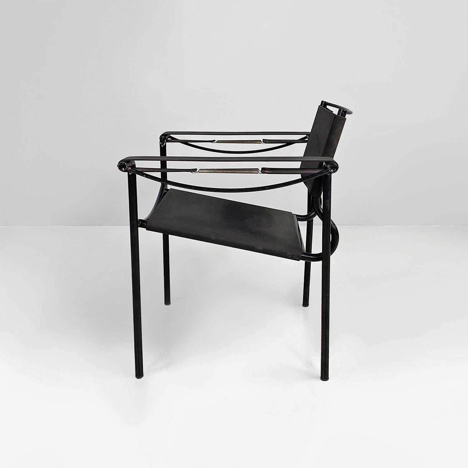 Metal Italian modern black leather Spaghetti armchairs Giandomenico Belotti Alias 1980 For Sale