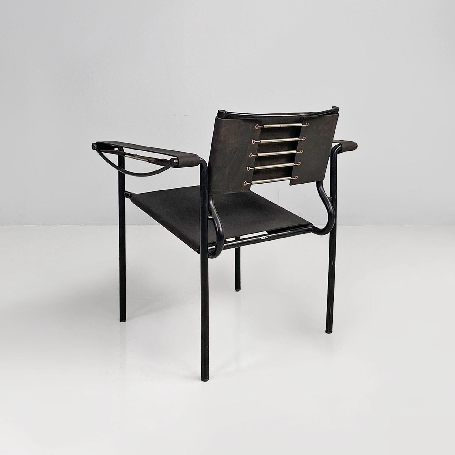 Italian modern black leather Spaghetti armchairs Giandomenico Belotti Alias 1980 For Sale 1