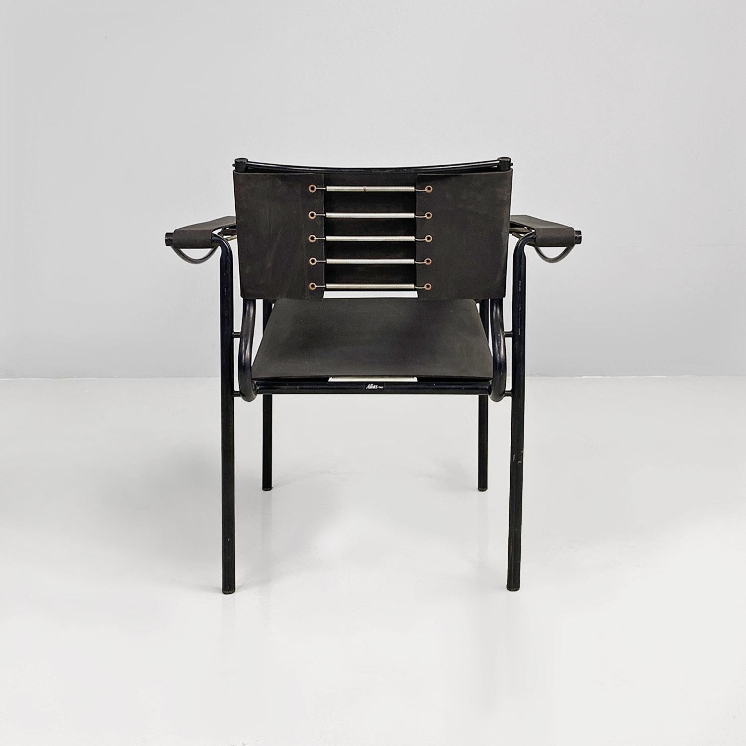 Italian modern black leather Spaghetti armchairs Giandomenico Belotti Alias 1980 For Sale 2