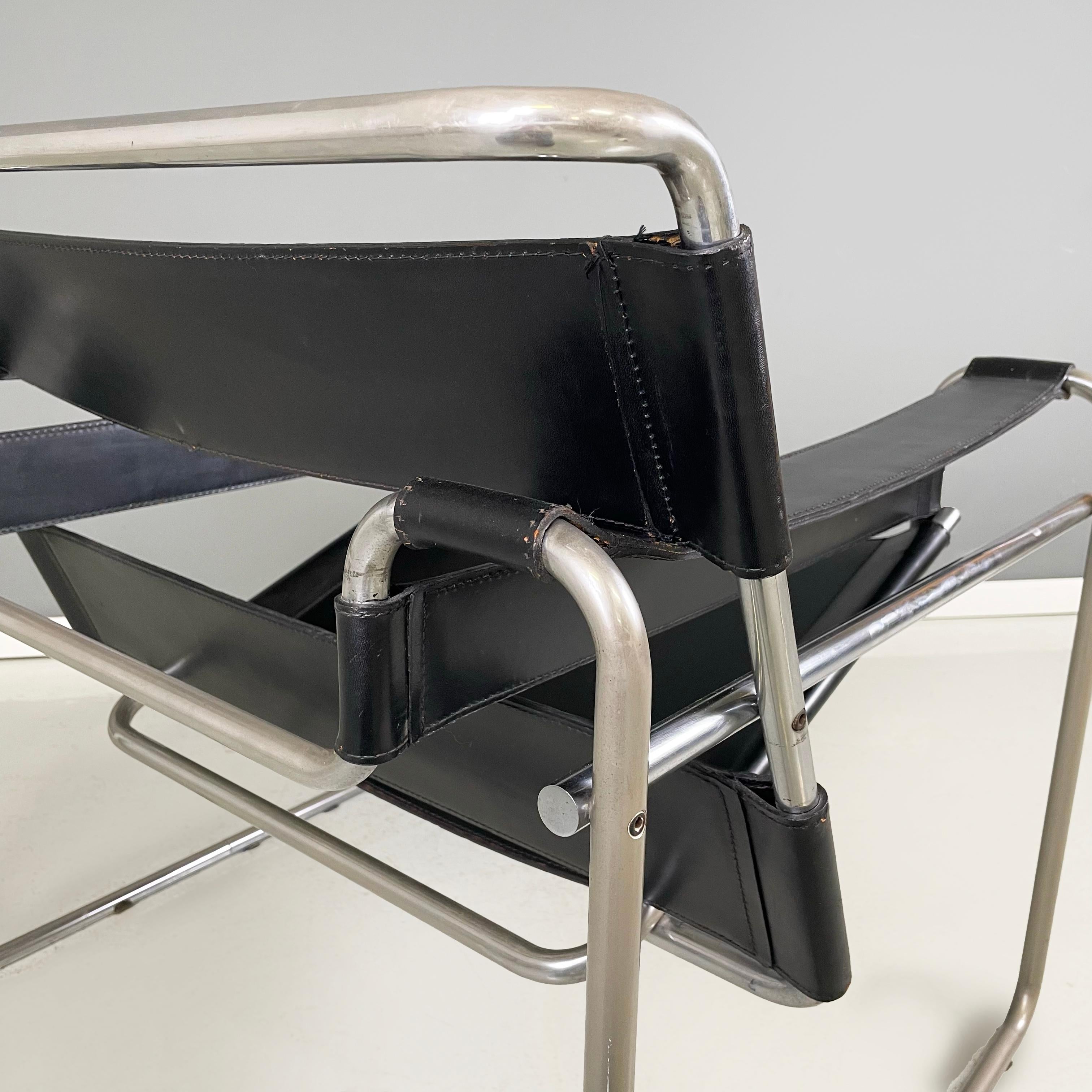 Italian modern Black leather steel Armchair Wassily B3 by Breuer Gavina, 1980s For Sale 9