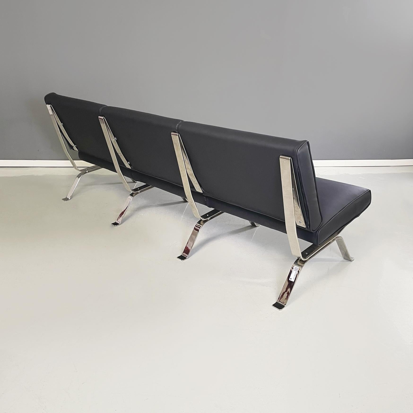 Modernes italienisches Dreisitzer-Sofa aus schwarzem Leder von Gastone Rinaldi für Rima, 1970er Jahre im Zustand „Gut“ im Angebot in MIlano, IT