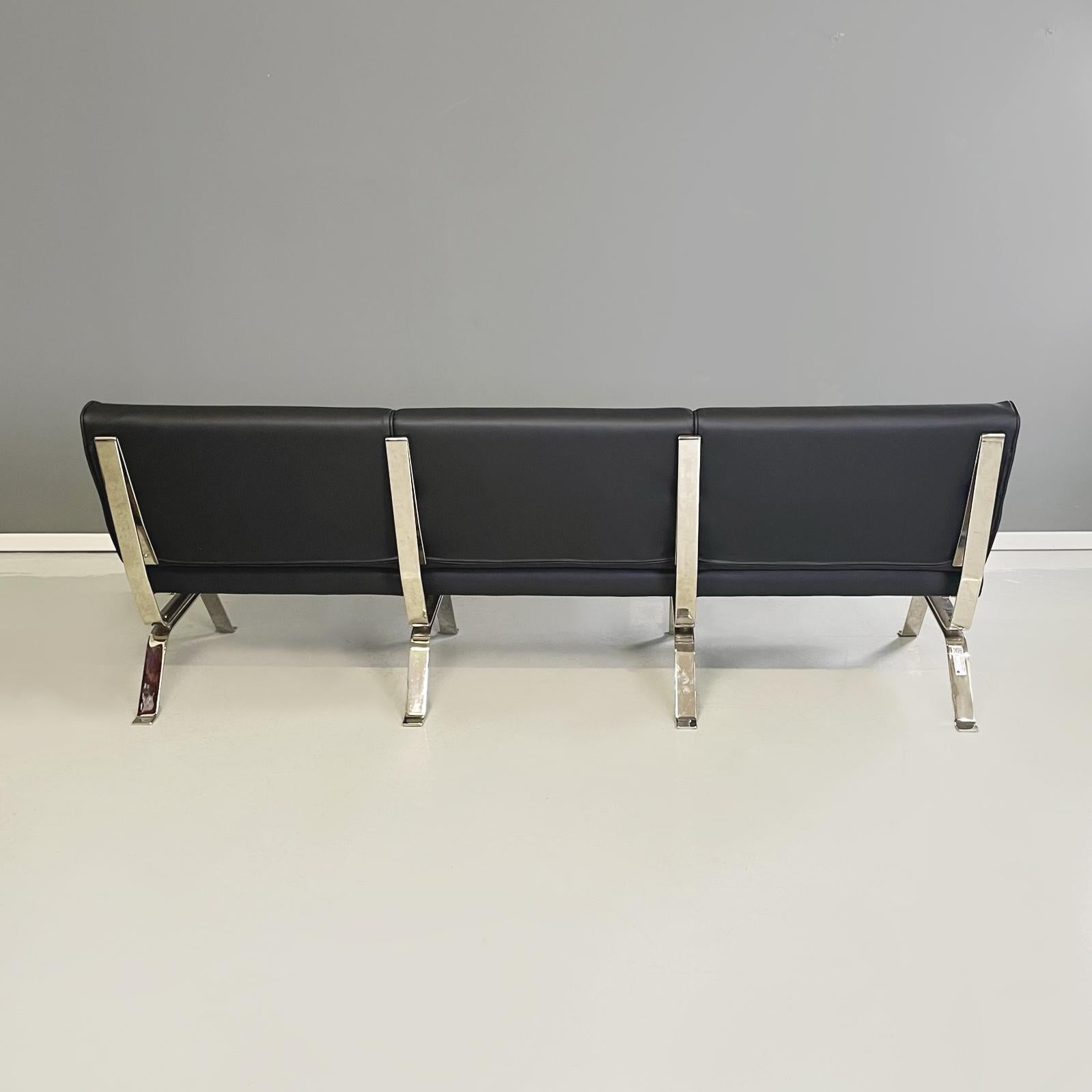 Modernes italienisches Dreisitzer-Sofa aus schwarzem Leder von Gastone Rinaldi für Rima, 1970er Jahre (Ende des 20. Jahrhunderts) im Angebot
