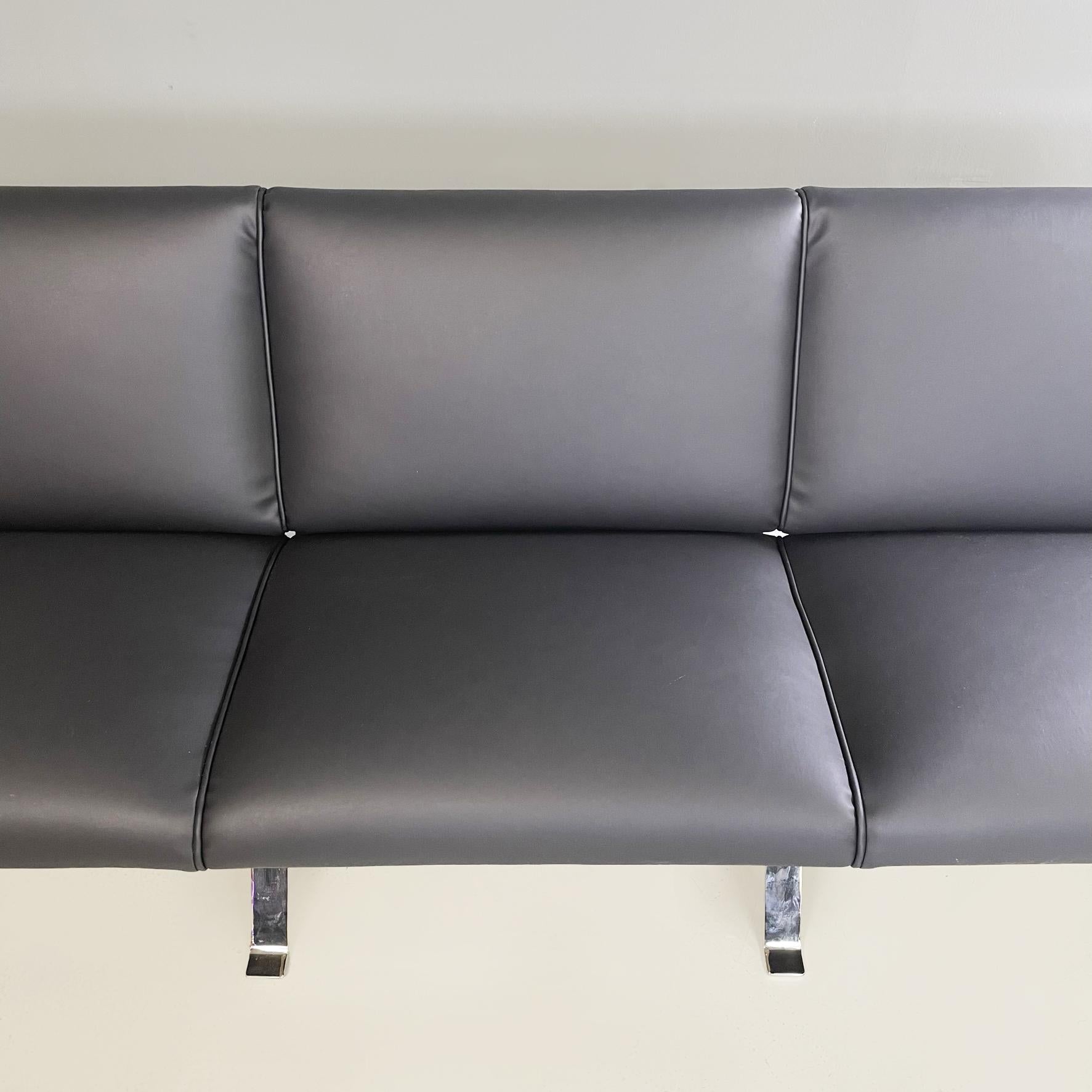 Modernes italienisches Dreisitzer-Sofa aus schwarzem Leder von Gastone Rinaldi für Rima, 1970er Jahre im Angebot 1