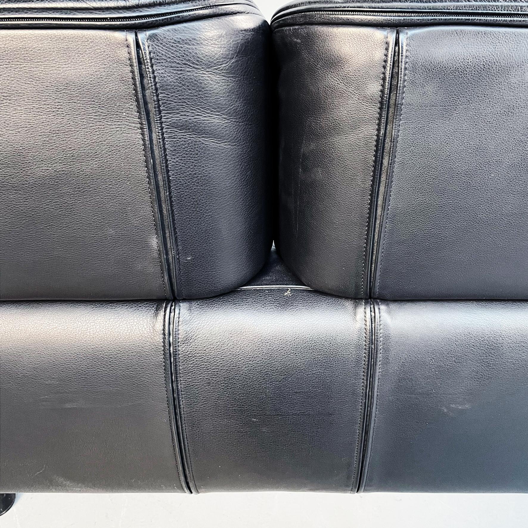 Italian Modern Black Leather Wood 3seat Sofa Bull by Frattini for Cassina, 1980s For Sale 13