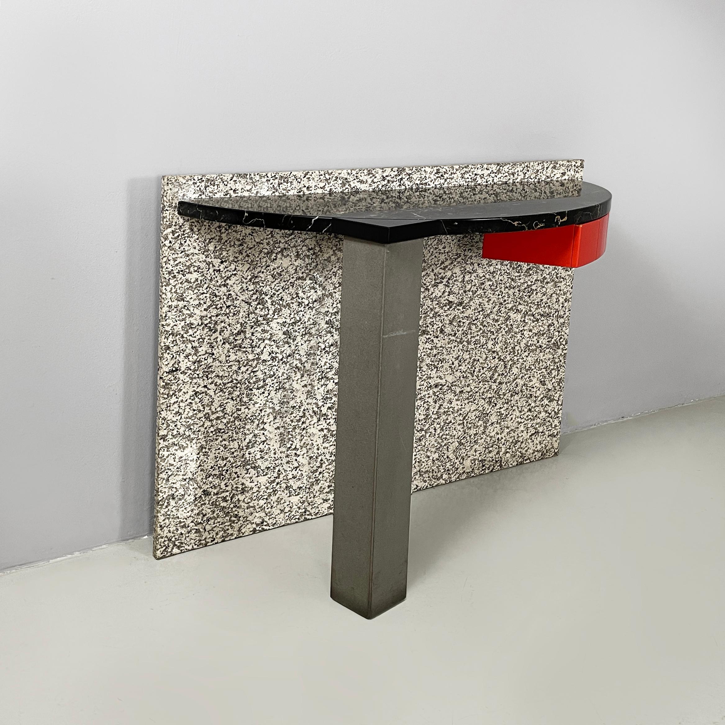 Italian modern Black marble granite console Belvedere by Cibic for Memphis 1980s In Good Condition For Sale In MIlano, IT