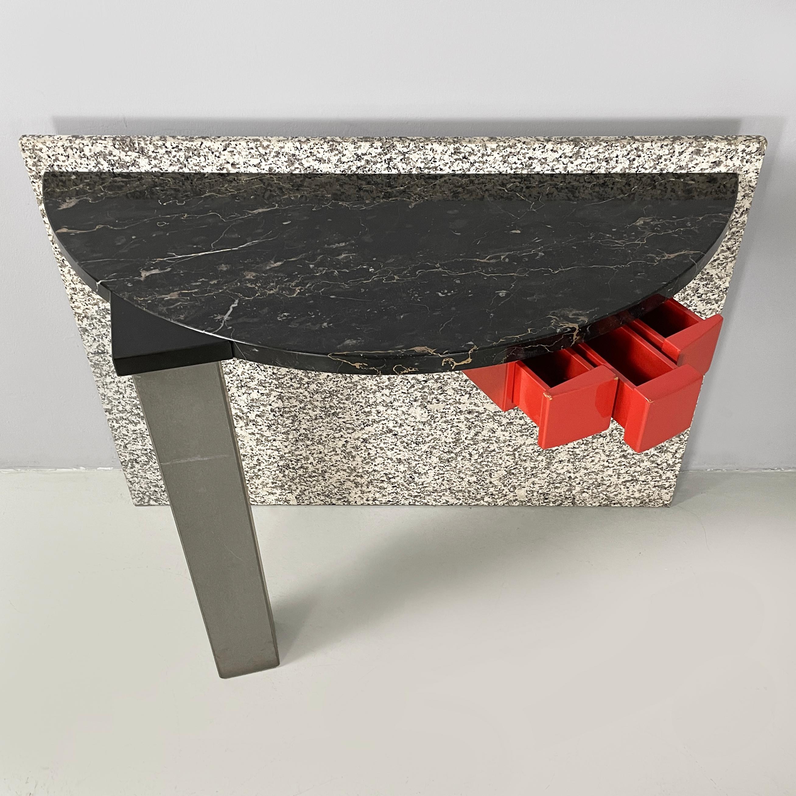 Late 20th Century Italian modern Black marble granite console Belvedere by Cibic for Memphis 1980s For Sale