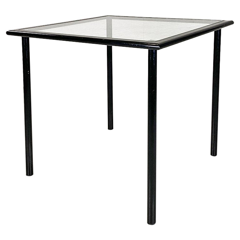 Italian modern black metal and  in squares glass small table, 1980s
