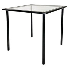 Italian modern black metal and  in squares glass small table, 1980s