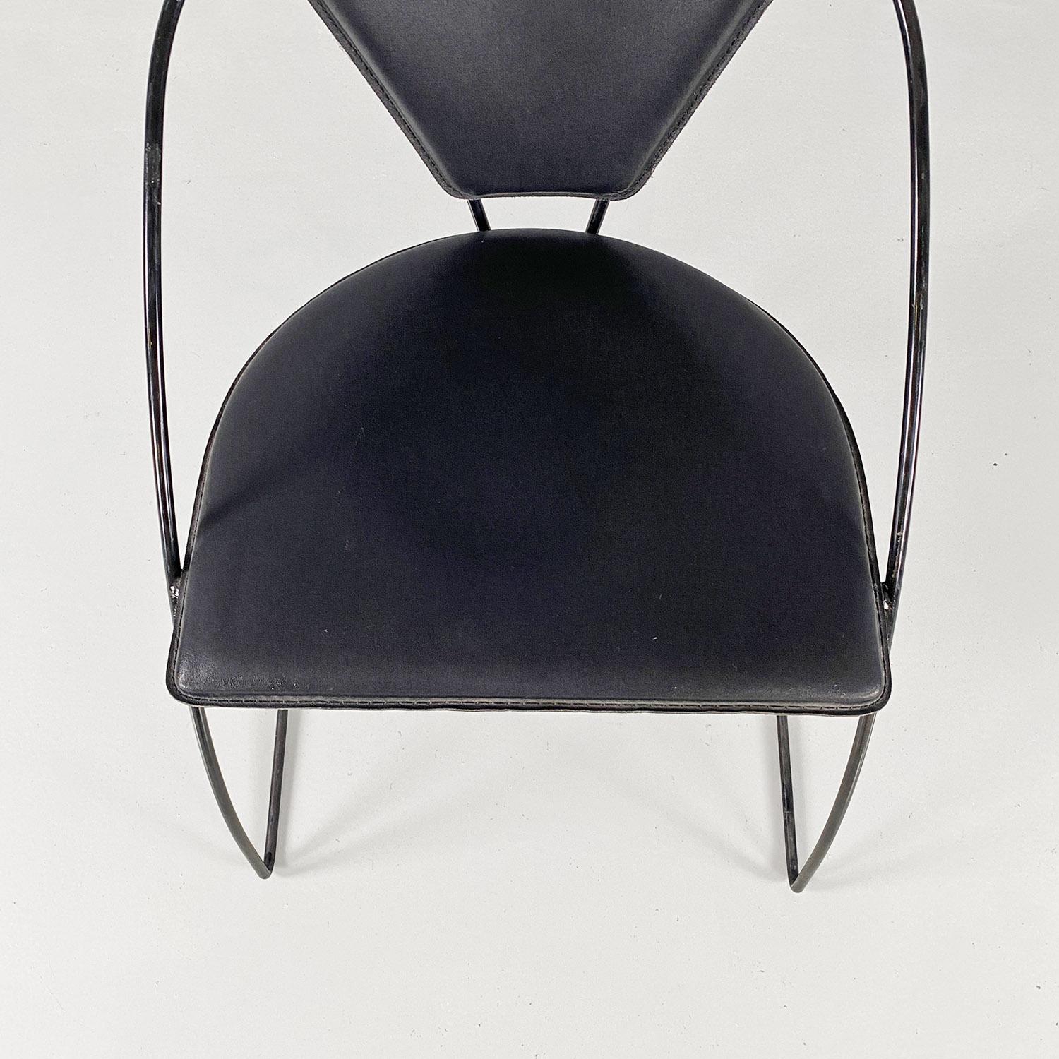 Italian modern black metal and leather chairs, 1980s For Sale 4