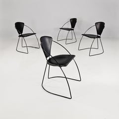 Italian modern black metal and leather chairs, 1980s