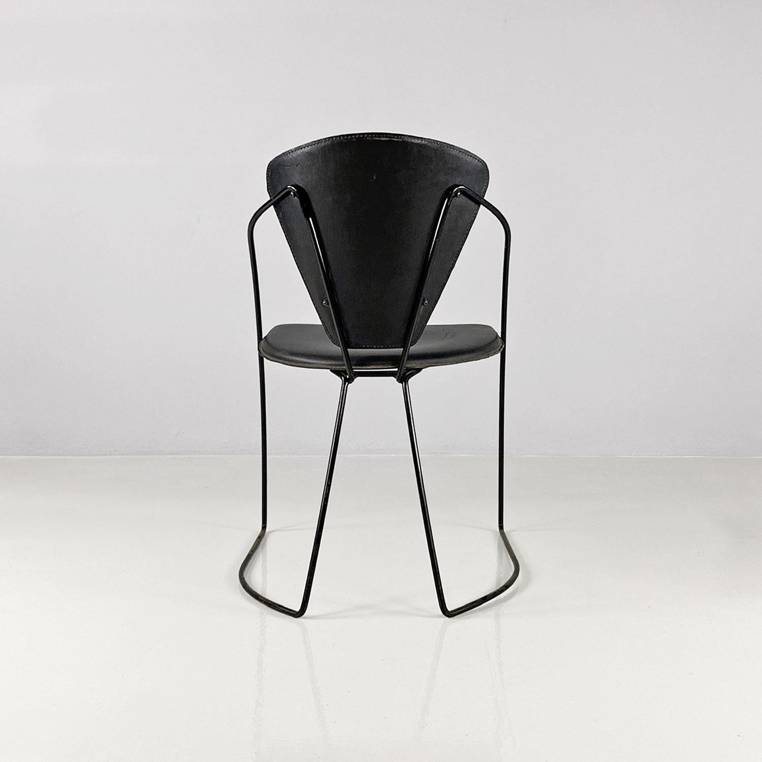 Italian modern black metal and leather chairs, 1980s For Sale 3