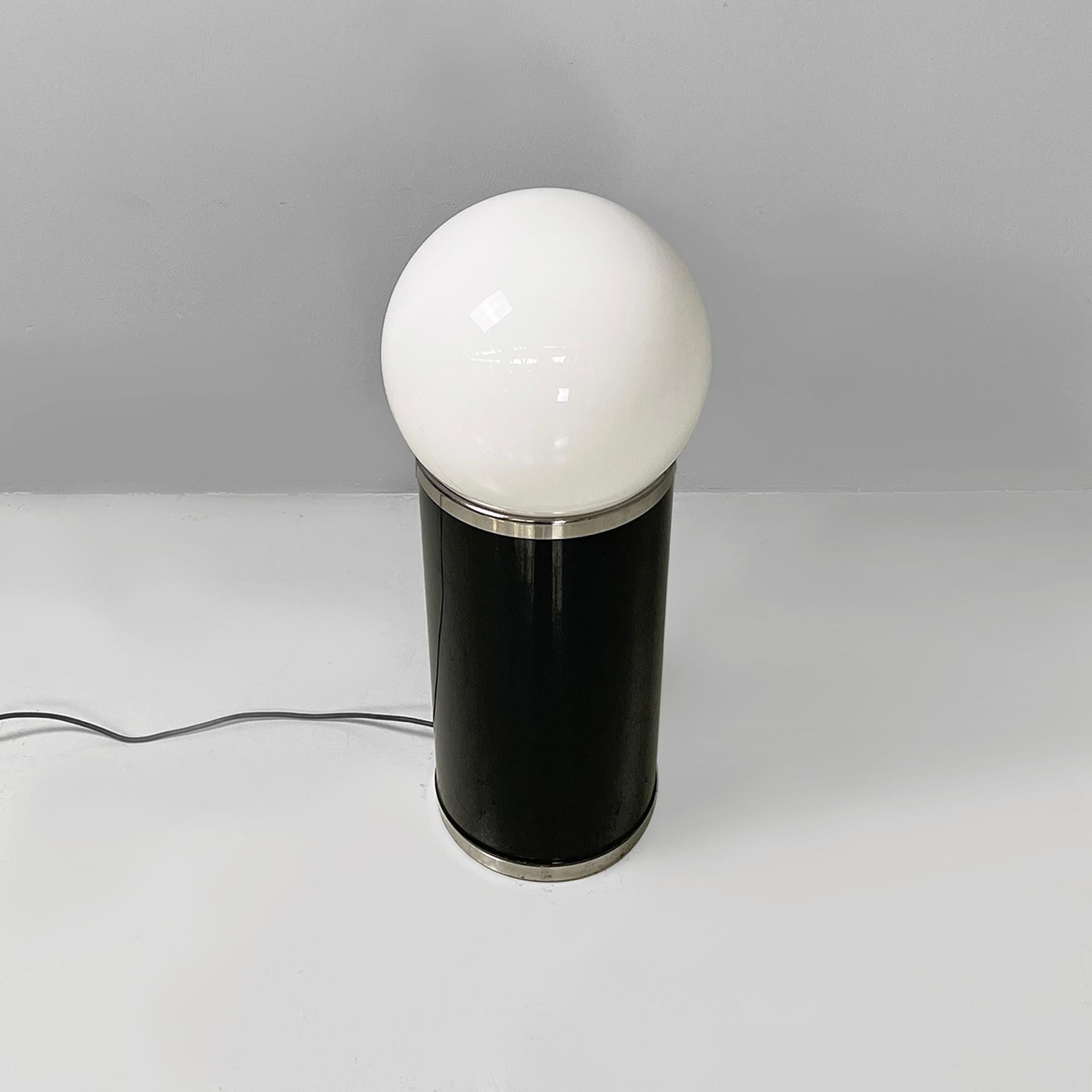 Italian modern black metal and opaline glass floor lamp, 1970s For Sale 6
