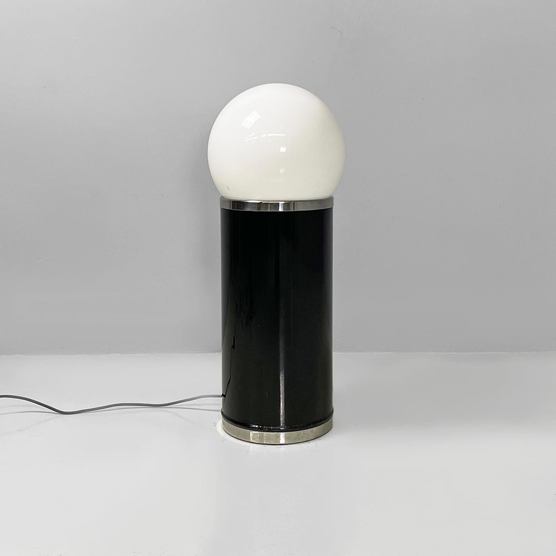 Italian modern black metal and opaline glass floor lamp, 1970s For Sale 7