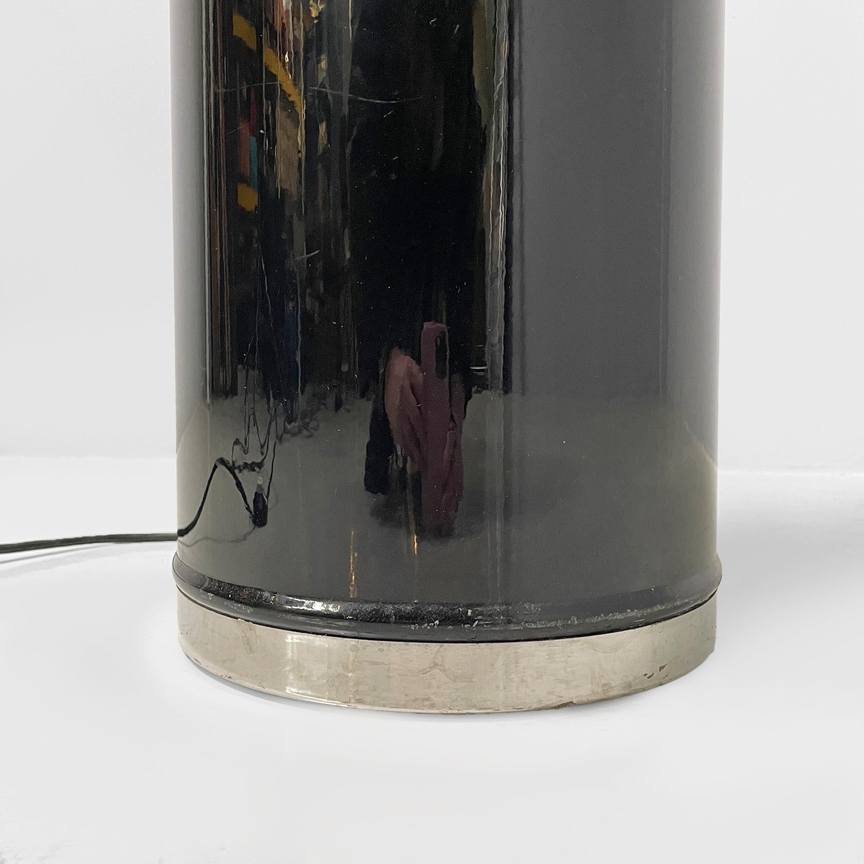 Metal Italian modern black metal and opaline glass floor lamp, 1970s For Sale