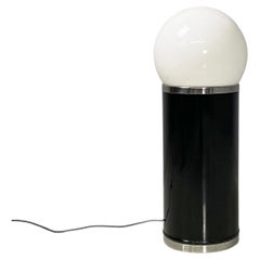 Italian modern black metal and opaline glass floor lamp, 1970s