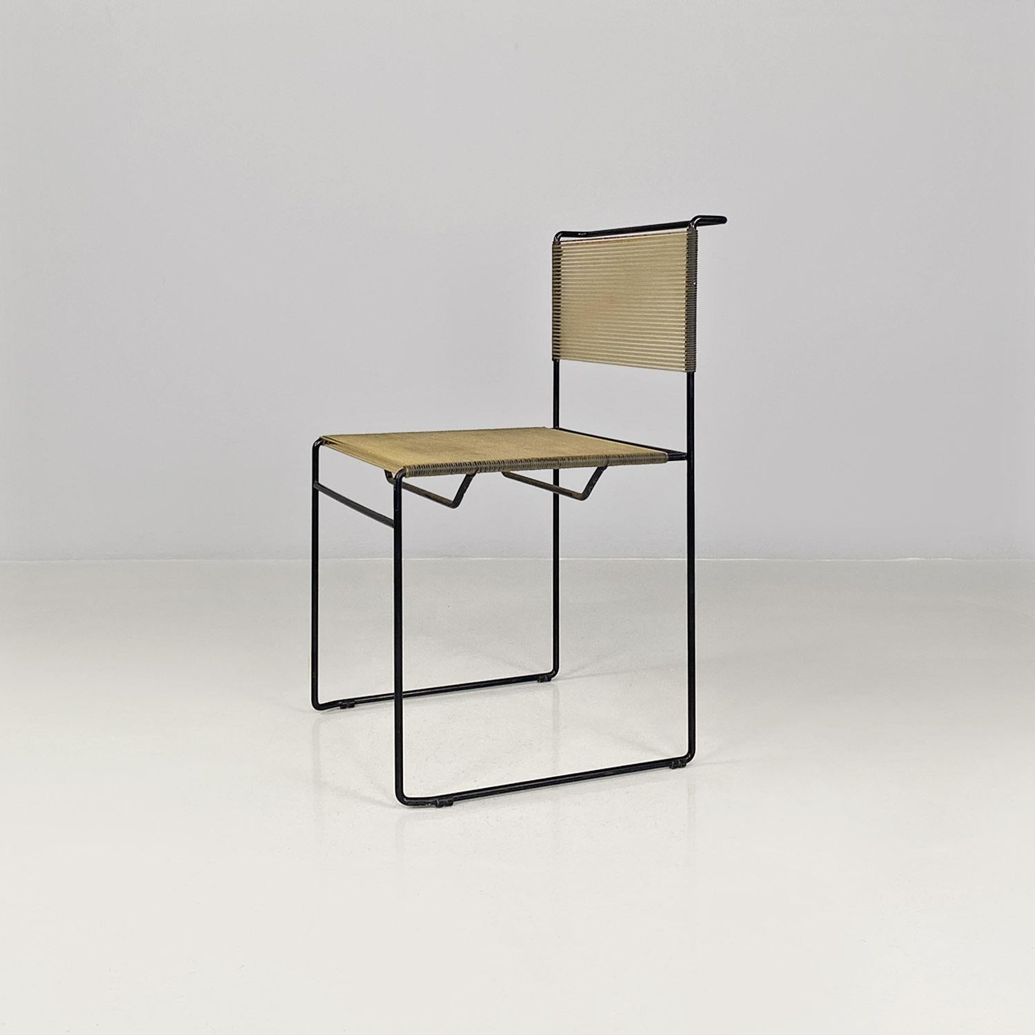 Post-Modern Italian modern black metal and transparent plastic Spaghetti style chair, 1980s For Sale