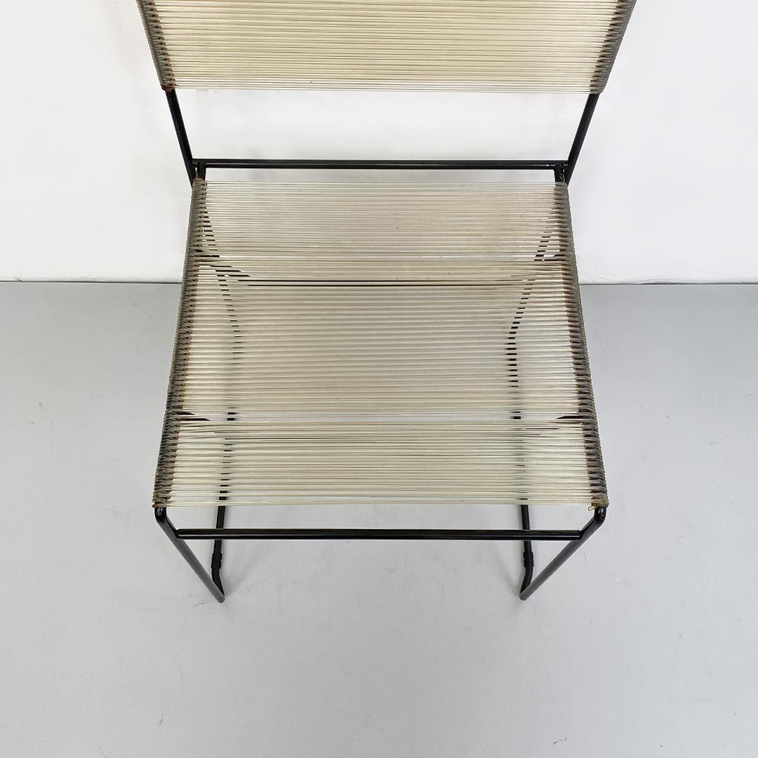 Italian Modern Black Metal and Transparent Plastic Spaghetti Style Chair, 1980s In Good Condition For Sale In MIlano, IT