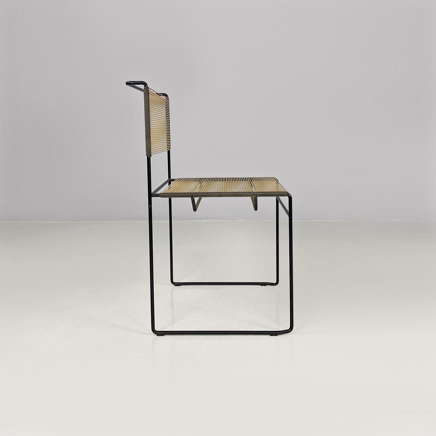 Italian modern black metal and transparent plastic Spaghetti style chair, 1980s In Good Condition For Sale In MIlano, IT