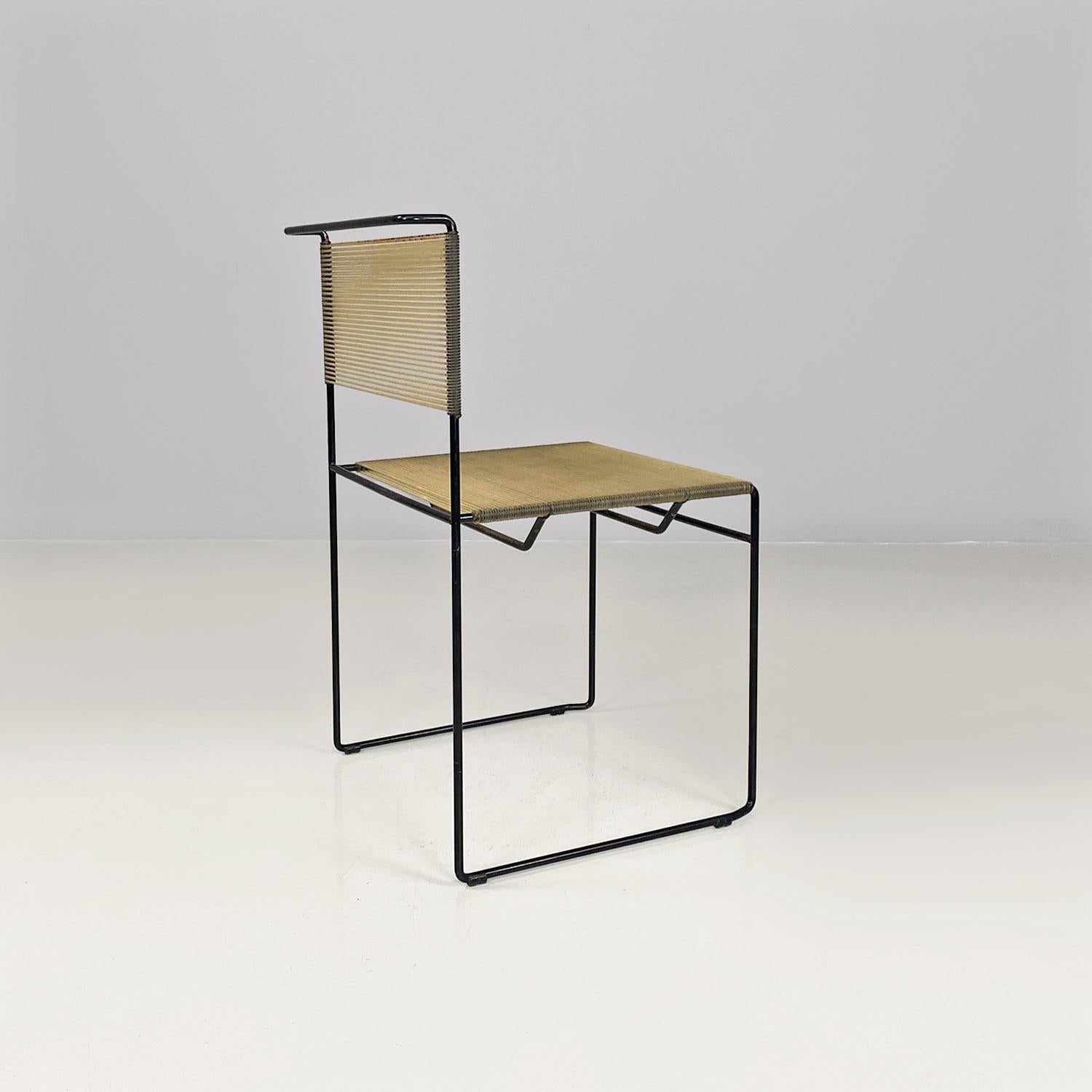 Late 20th Century Italian modern black metal and transparent plastic Spaghetti style chair, 1980s For Sale