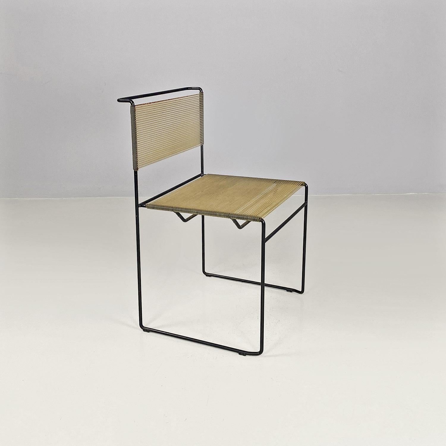 Metal Italian modern black metal and transparent plastic Spaghetti style chair, 1980s For Sale